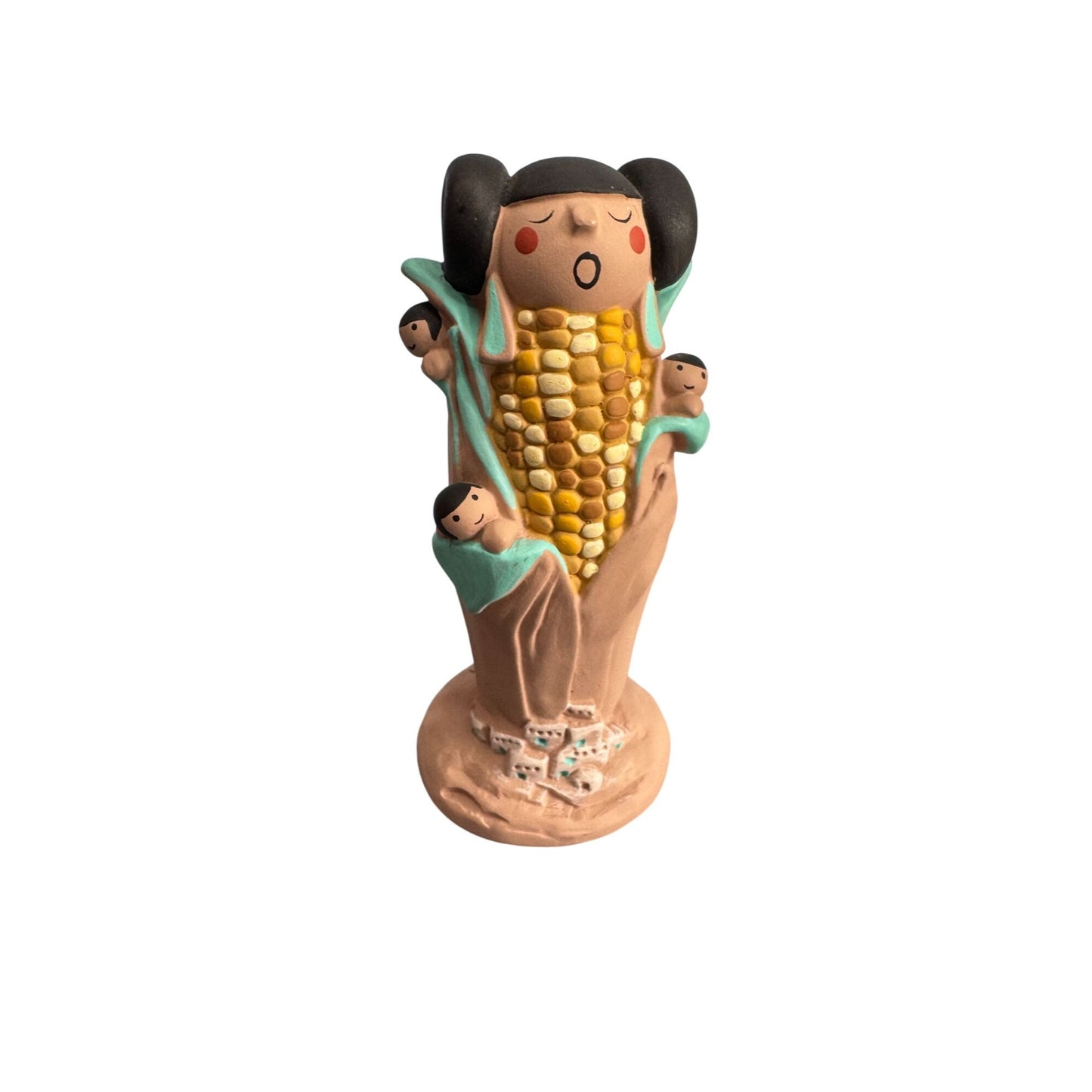 Helen Taissadre Corn Maiden Storyteller Figurine Signed Native American Clay 4"
