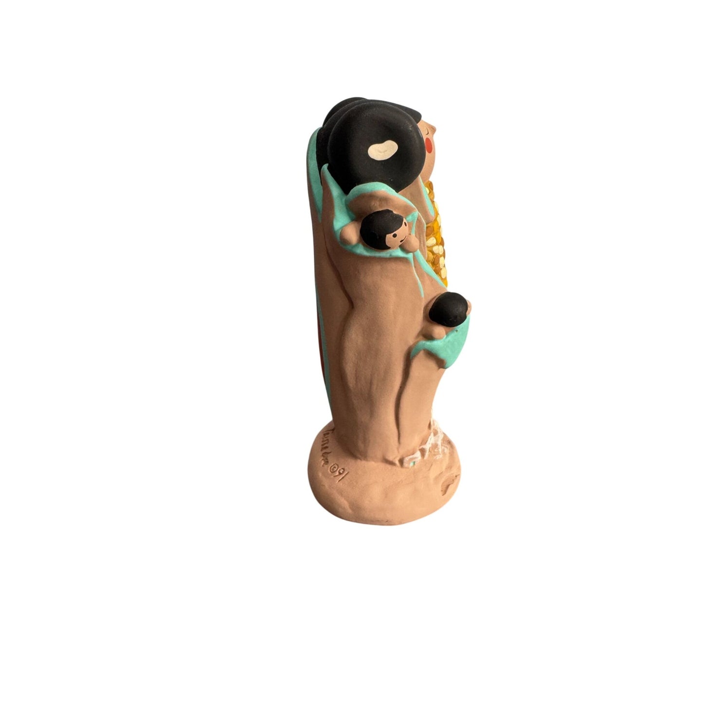 Helen Taissadre Corn Maiden Storyteller Figurine Signed Native American Clay 4"