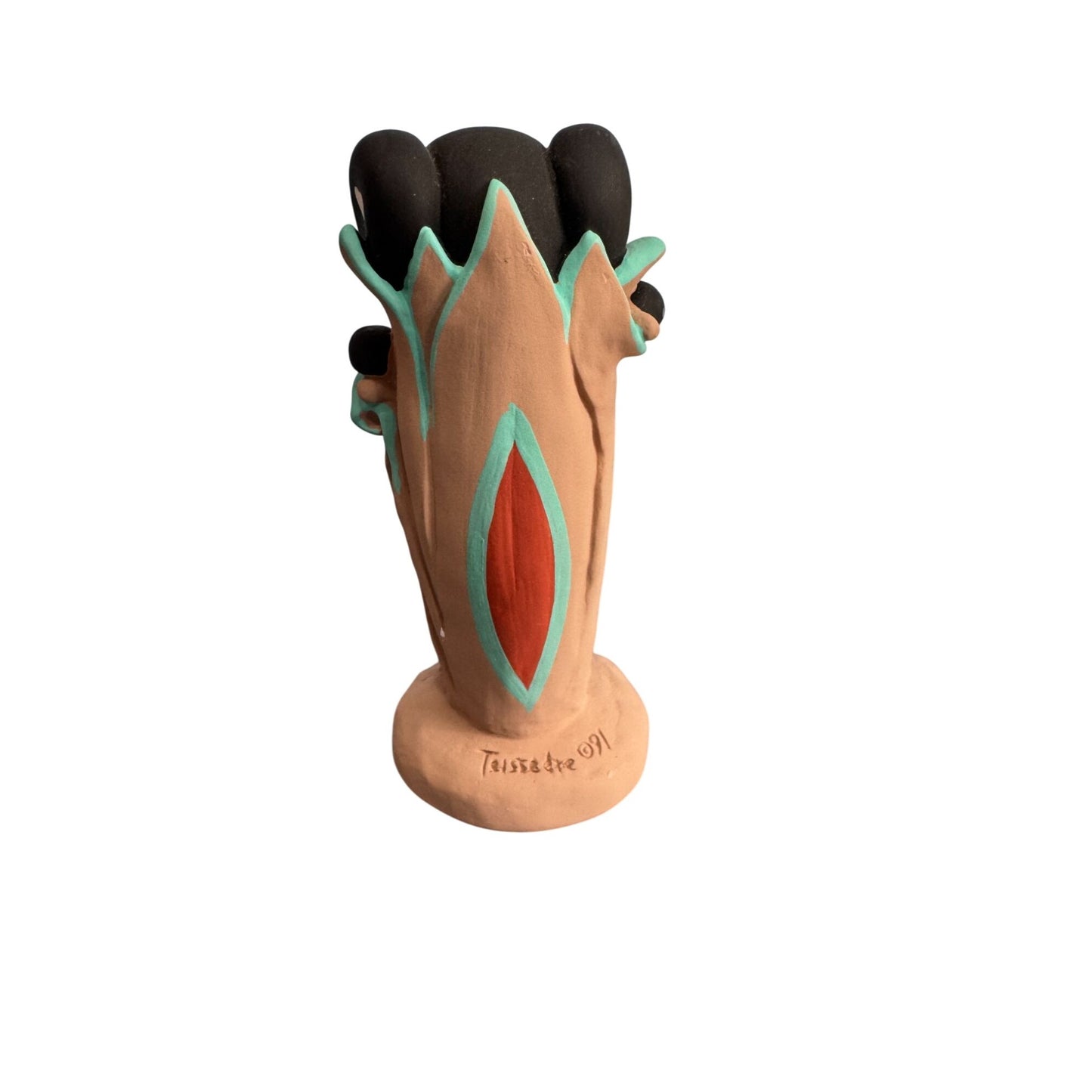 Helen Taissadre Corn Maiden Storyteller Figurine Signed Native American Clay 4"