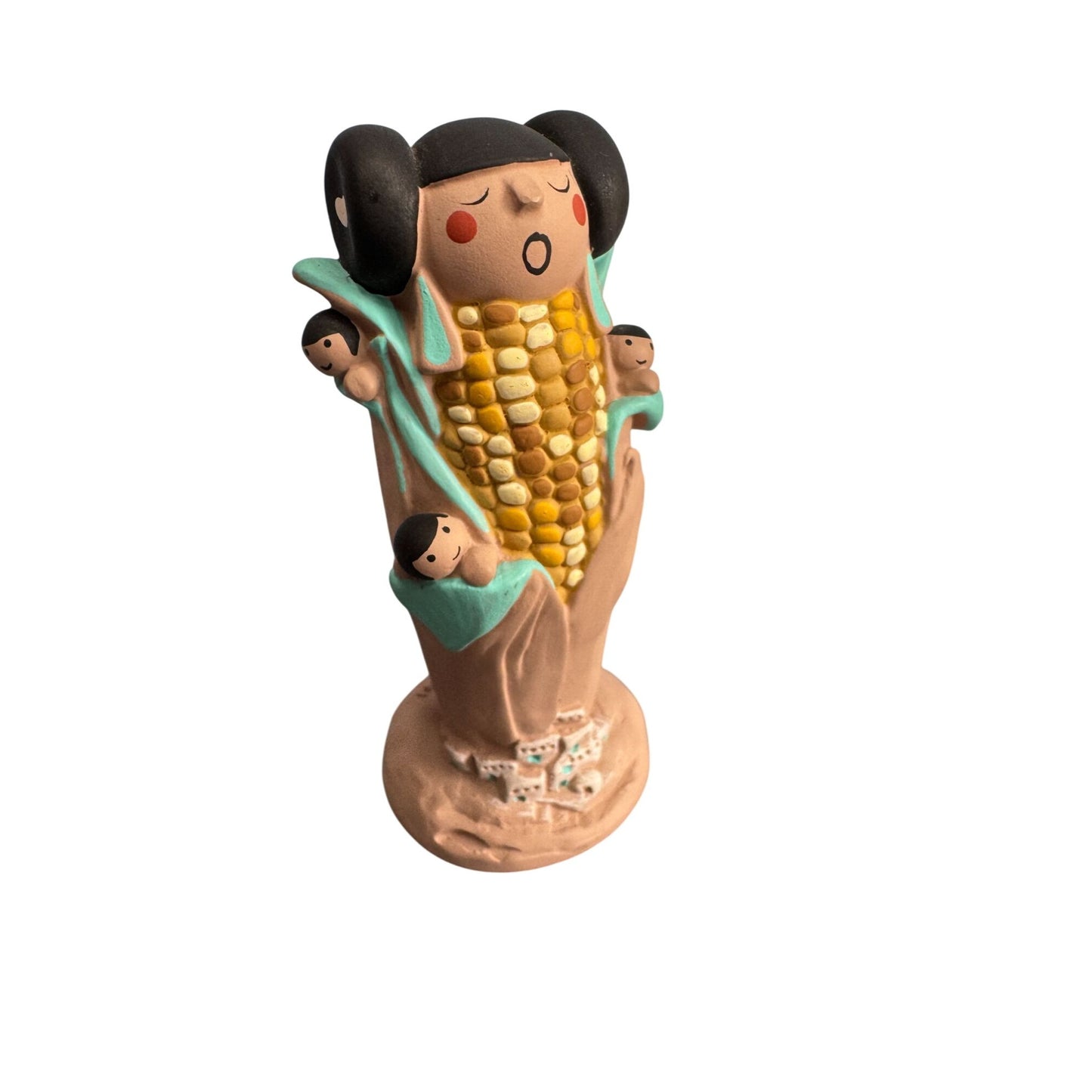 Helen Taissadre Corn Maiden Storyteller Figurine Signed Native American Clay 4"