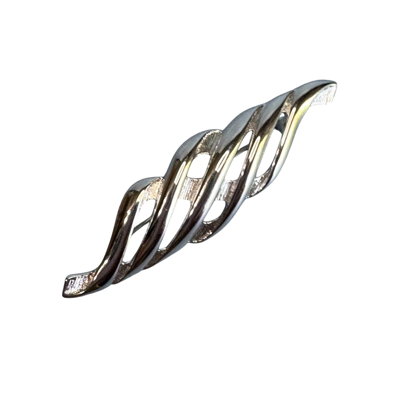 Monet Silver-Tone Twisted Wave Brooch Classic Designer Signed Jewelry Piece