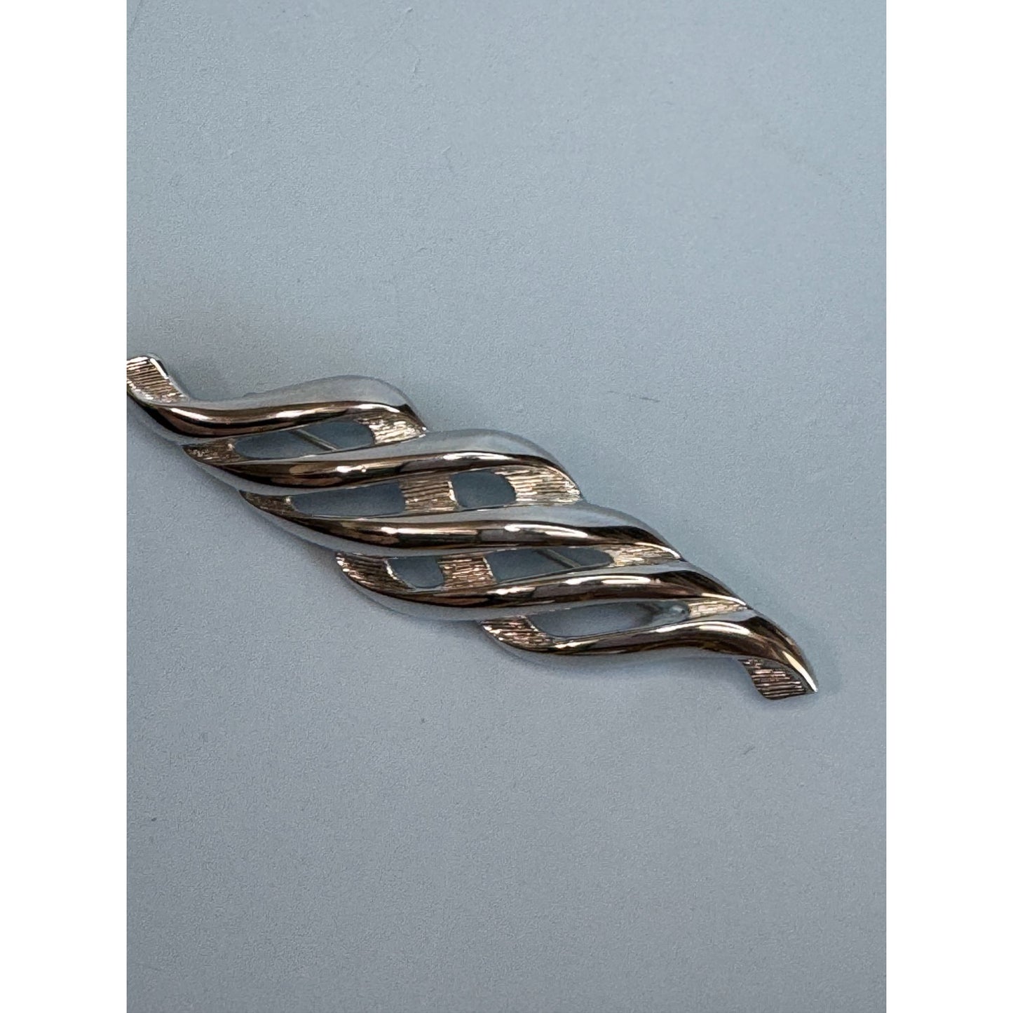 Monet Silver-Tone Twisted Wave Brooch Classic Designer Signed Jewelry Piece