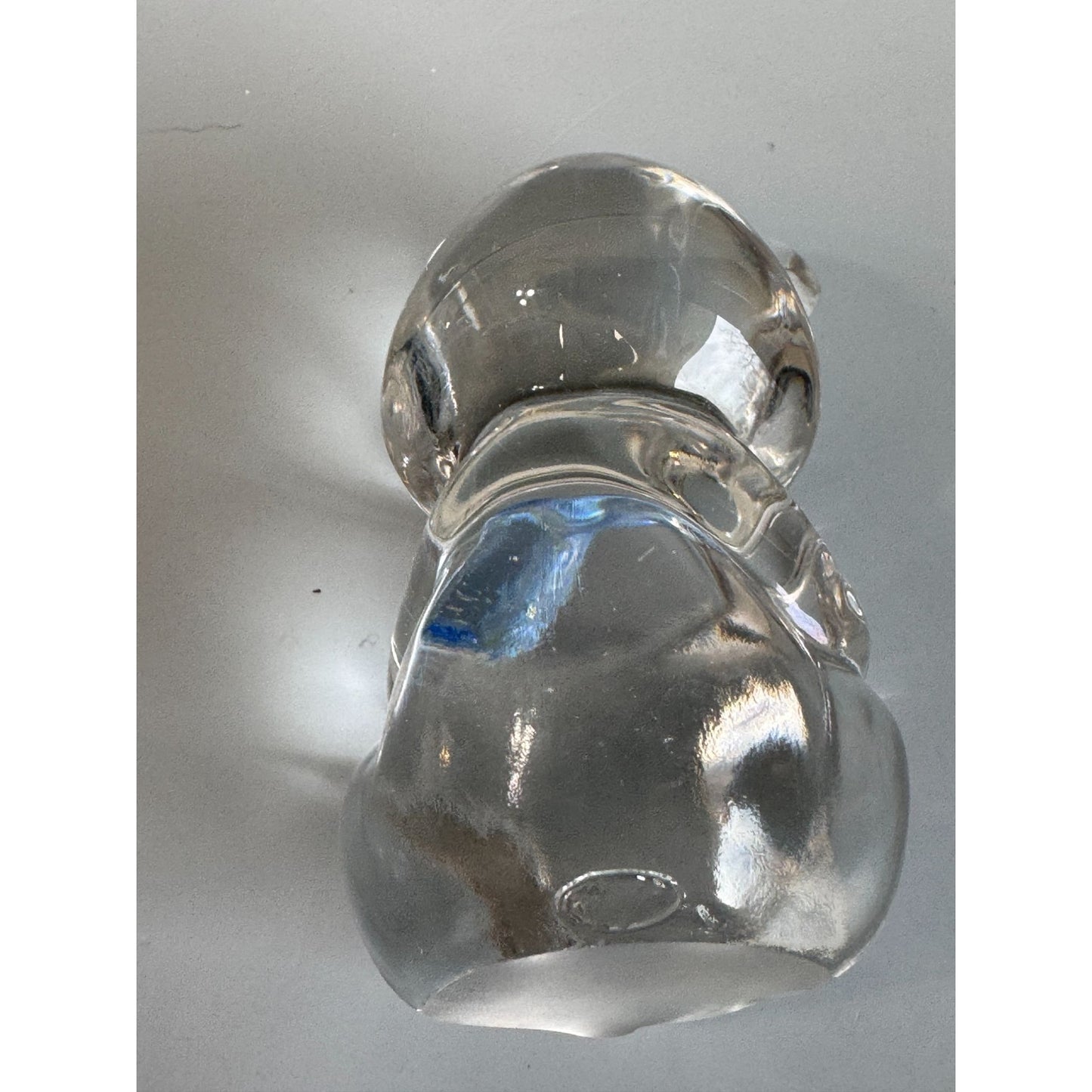 Fenton Teddy Bear Clear Glass Blue Heart Paperweight Figurine Signed