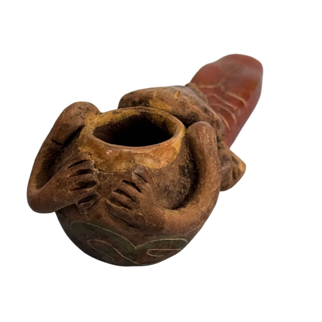 Hand Carved Stone Smoking Pipe Tribal Warrior Mayan Aztek Design 4 Inches