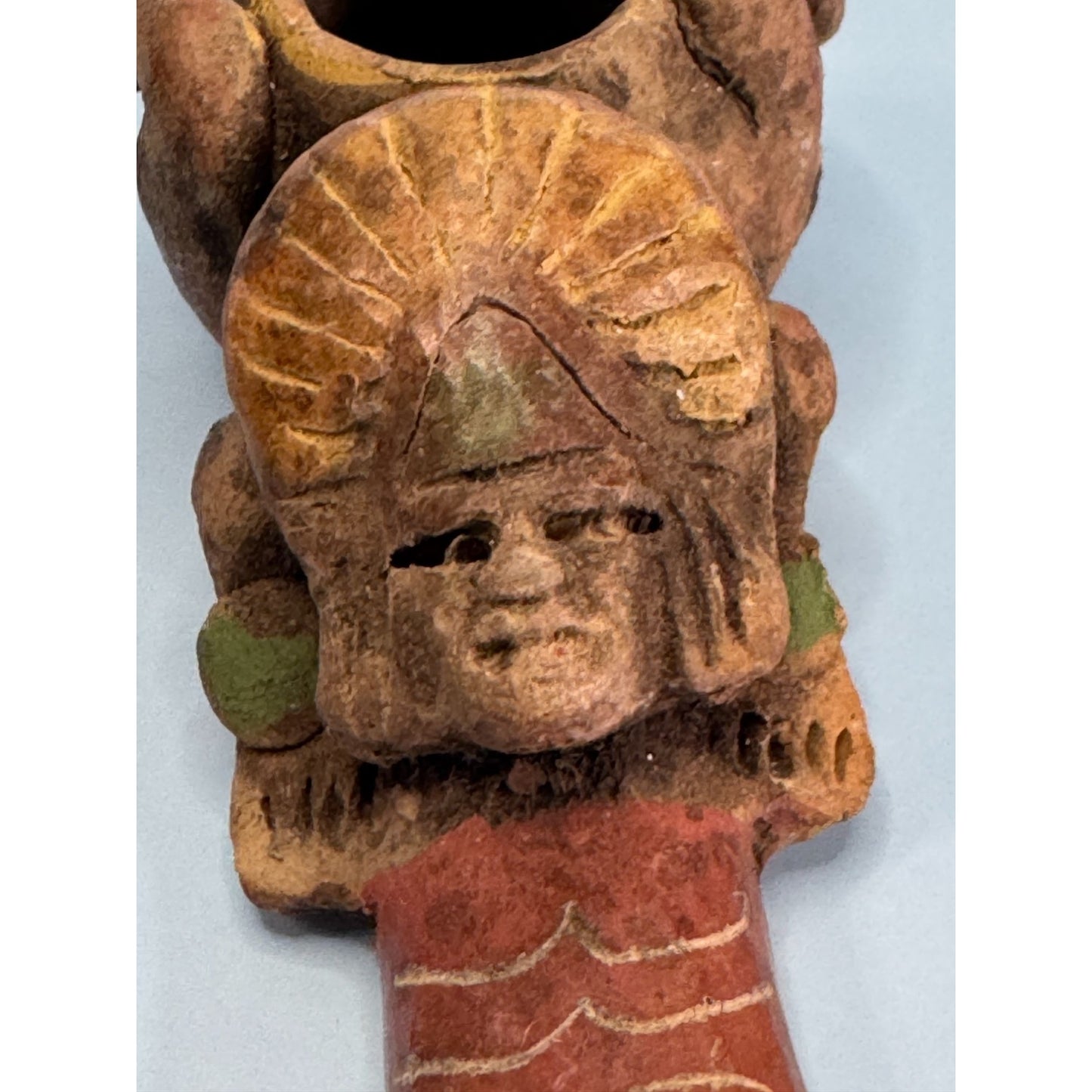 Hand Carved Stone Smoking Pipe Tribal Warrior Mayan Aztek Design 4 Inches