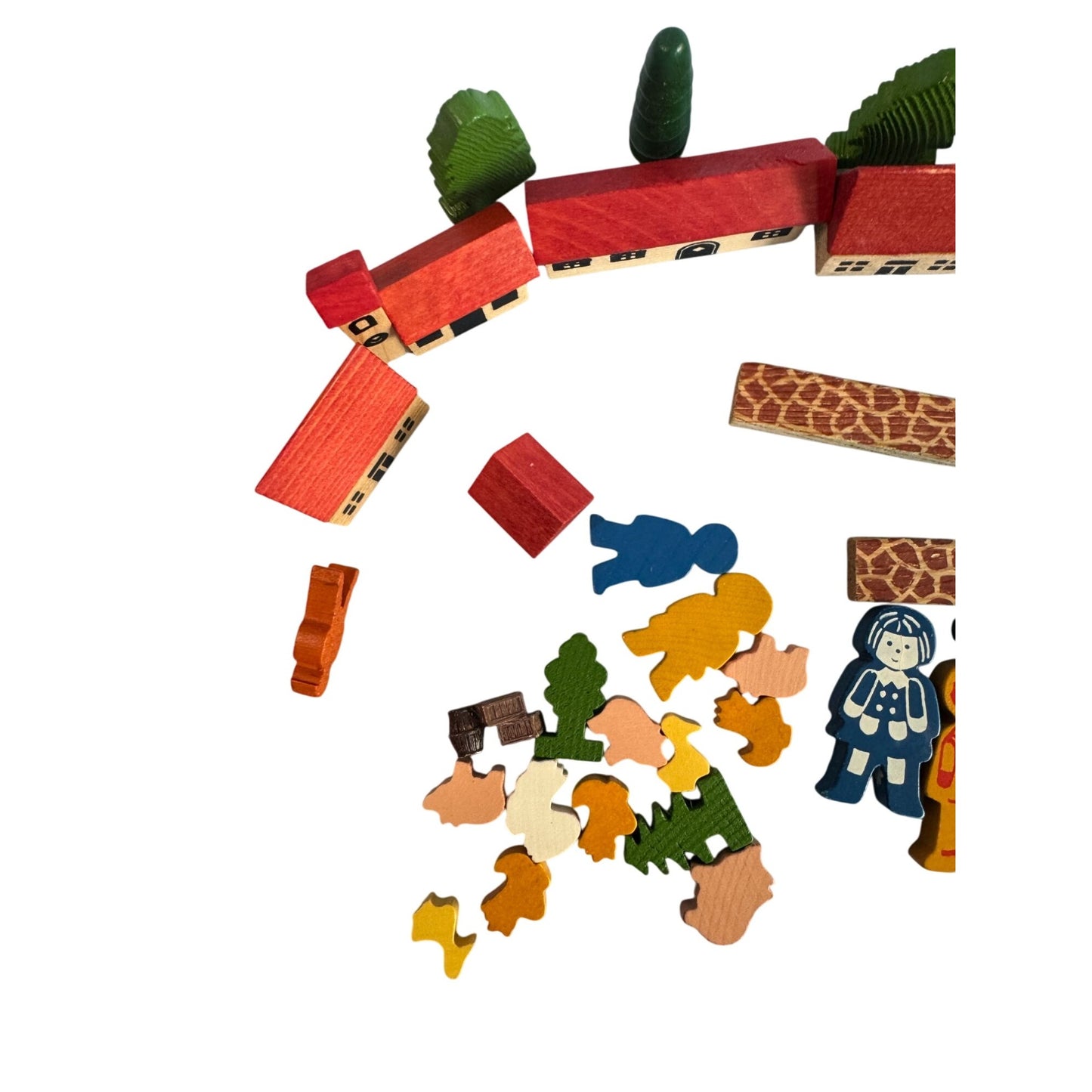 Vintage German Wooden Dorfchen Village Set Mixed Sets 40 Plus Pieces w/Box