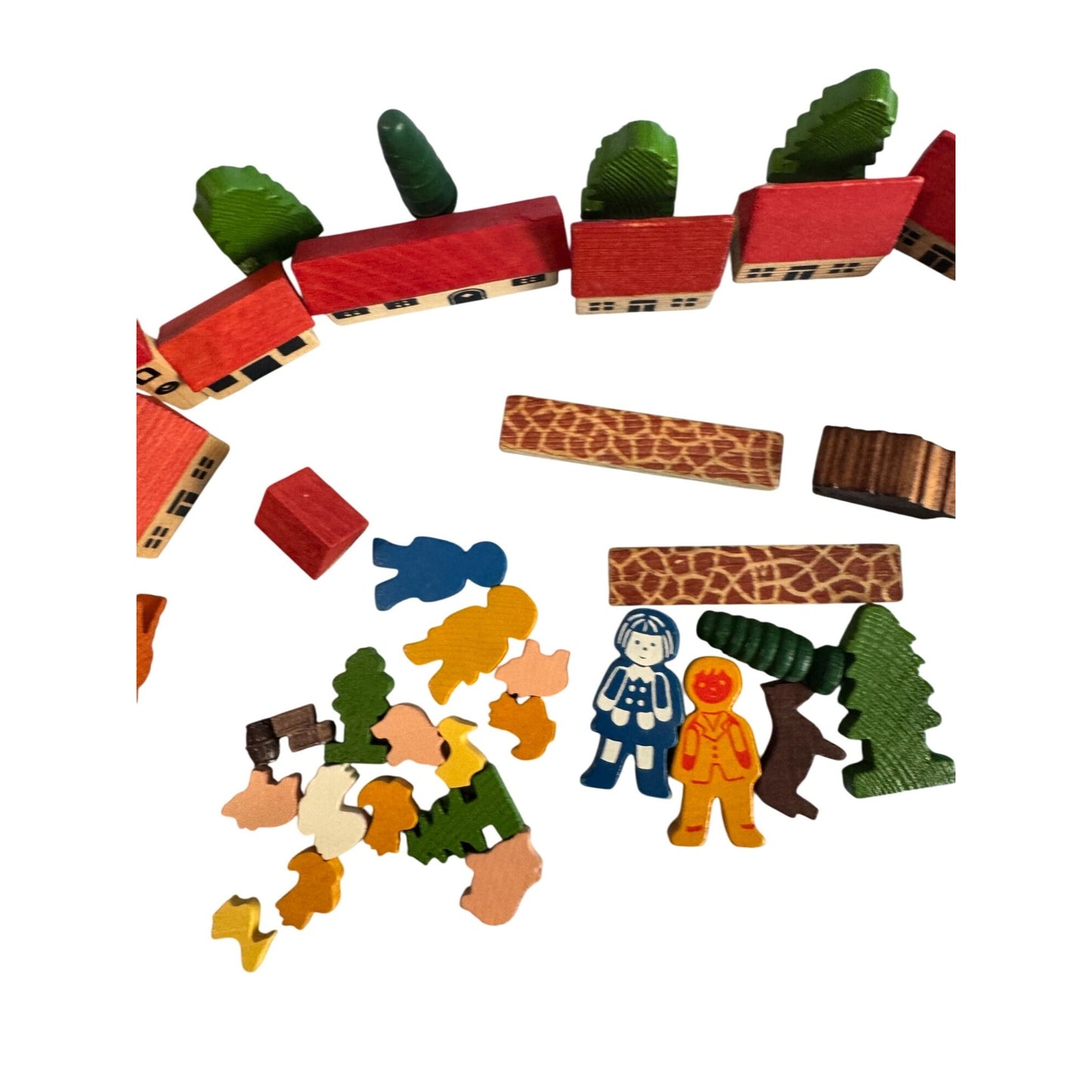 Vintage German Wooden Dorfchen Village Set Mixed Sets 40 Plus Pieces w/Box