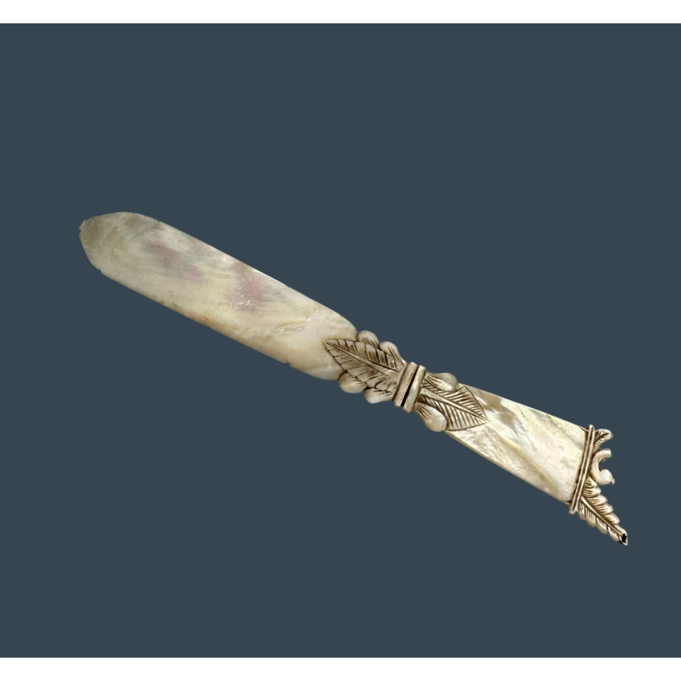 Carved Mother Of Pearl Letter Opener Victorian Leaf Design Desk Accessory 7 1/2"