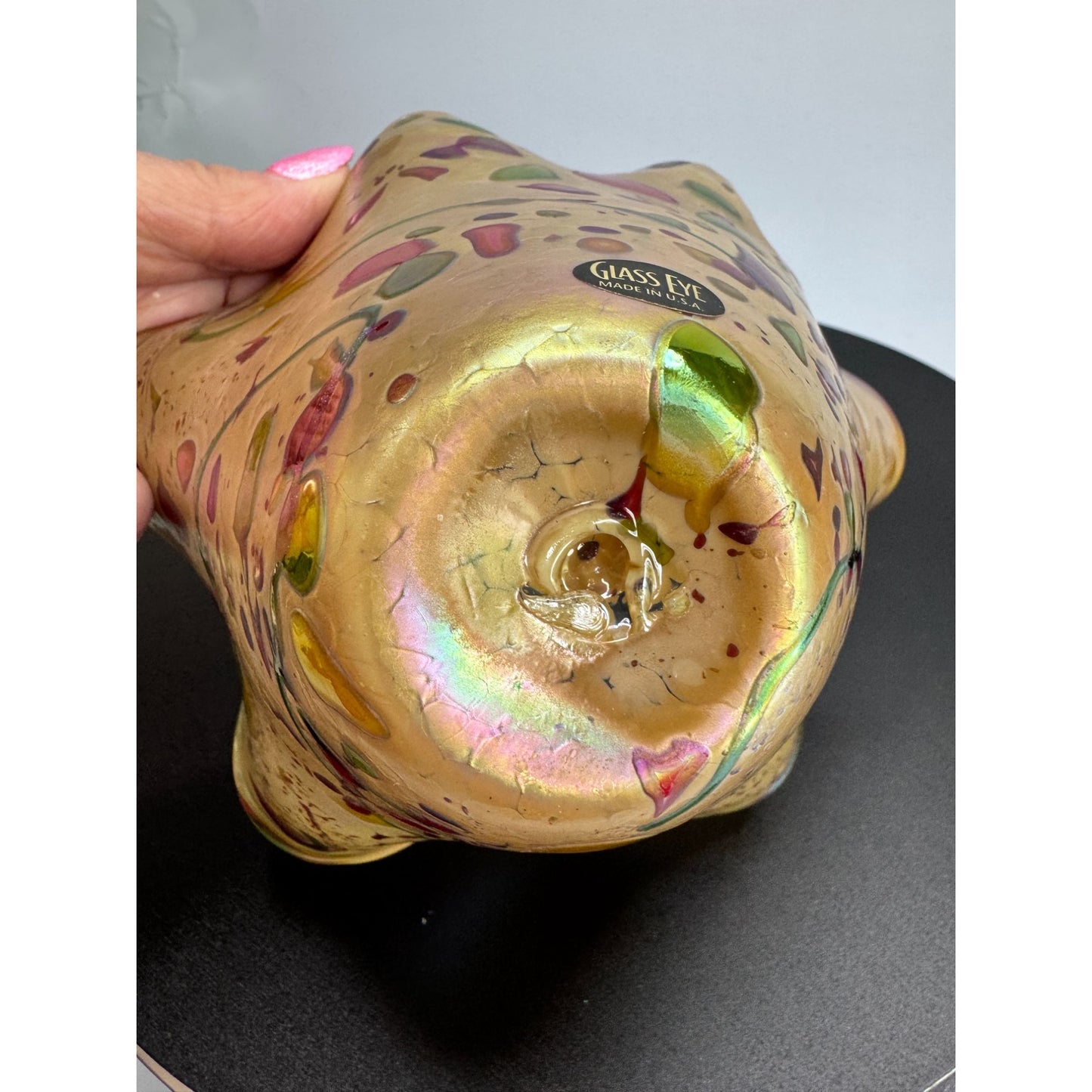 Glass Eye Studio Ruffled Art Glass Bowl Iridescent Confetti 6" USA