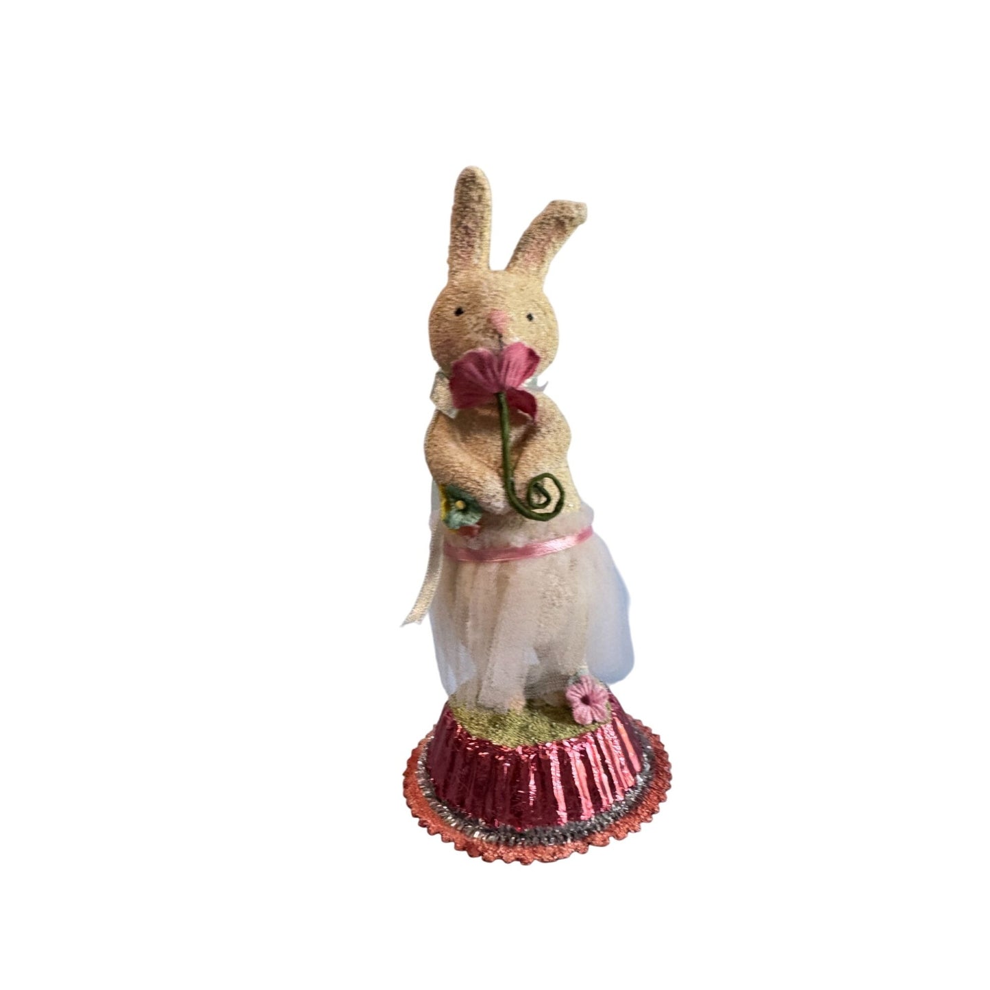 Decorative Seasons Of Cannon Falls Bunny Figurine With Pink Accents & Flower