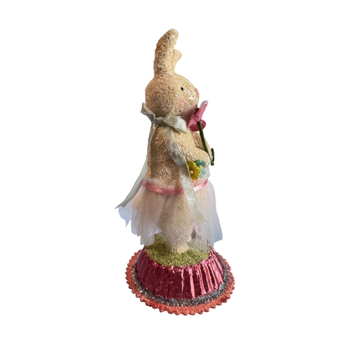 Decorative Seasons Of Cannon Falls Bunny Figurine With Pink Accents & Flower