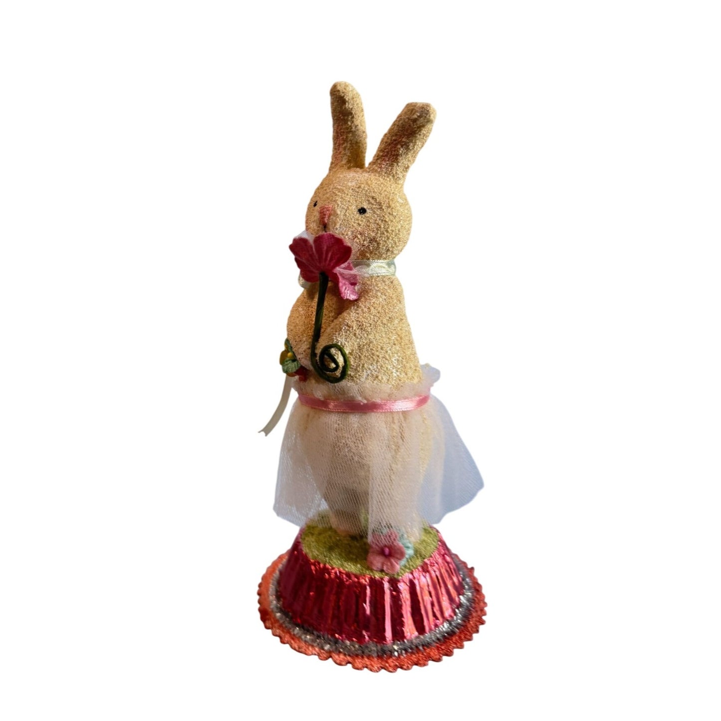 Decorative Seasons Of Cannon Falls Bunny Figurine With Pink Accents & Flower
