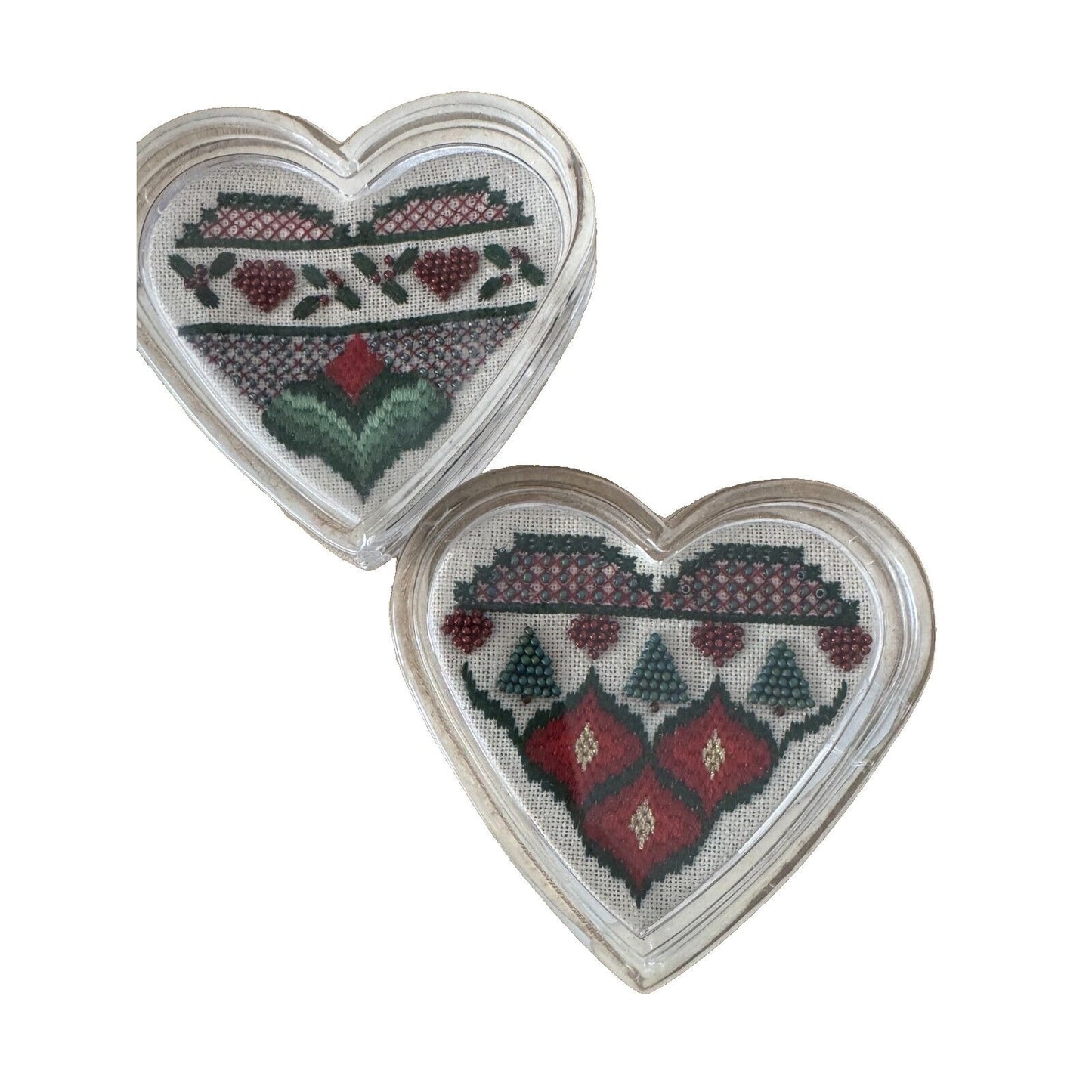 Heart-Shaped Cross-Stitch Acrylic Coasters