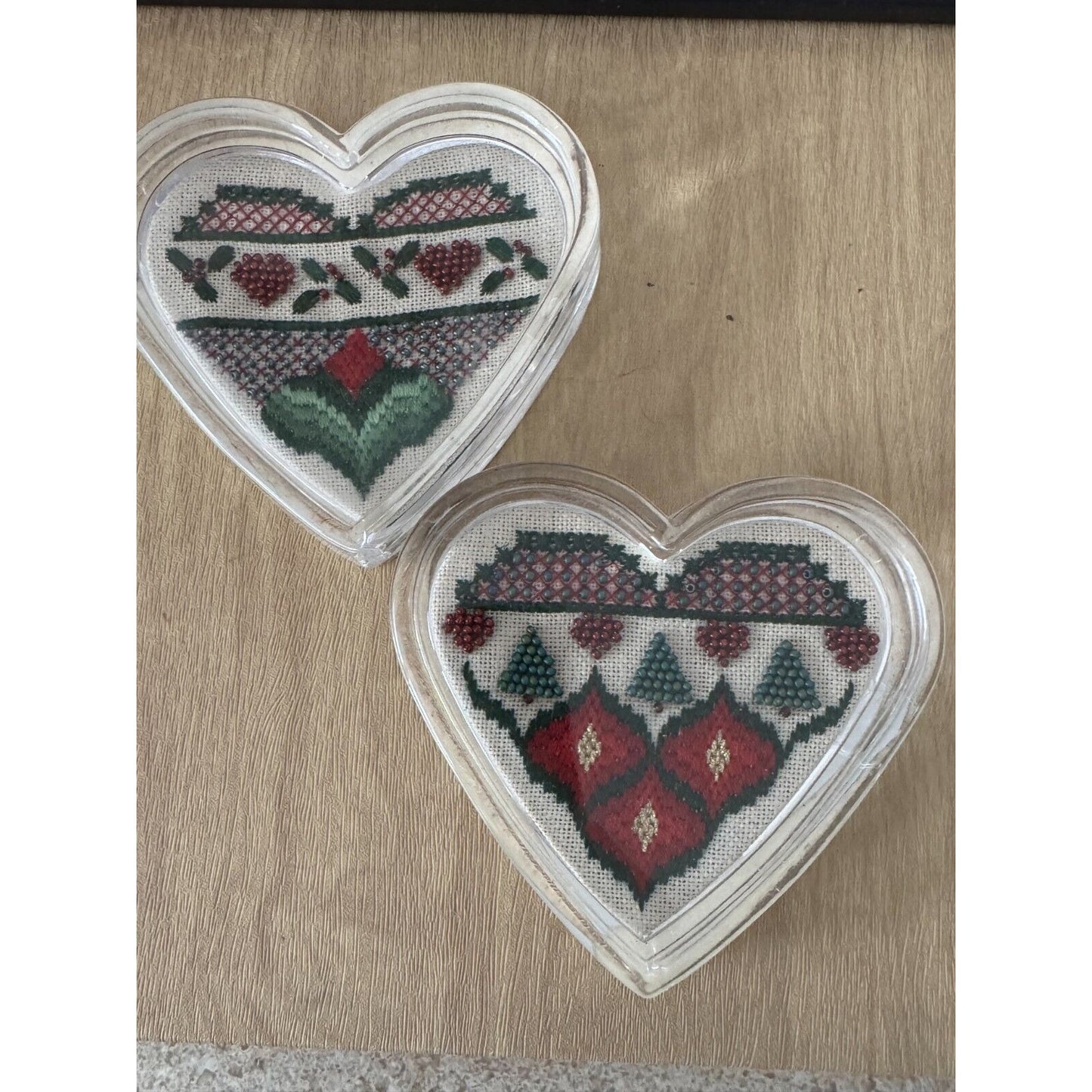 Heart-Shaped Cross-Stitch Acrylic Coasters