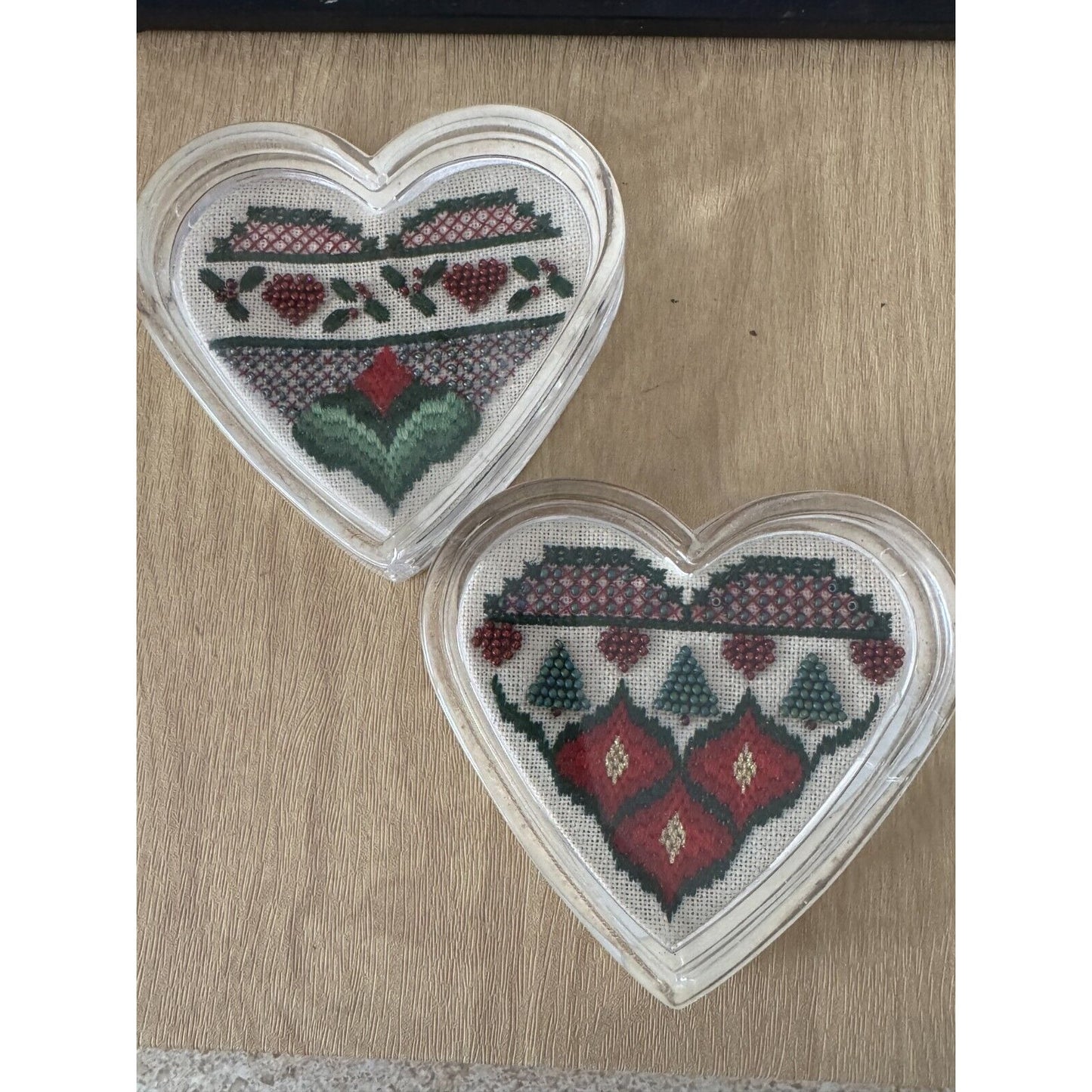 Heart-Shaped Cross-Stitch Acrylic Coasters