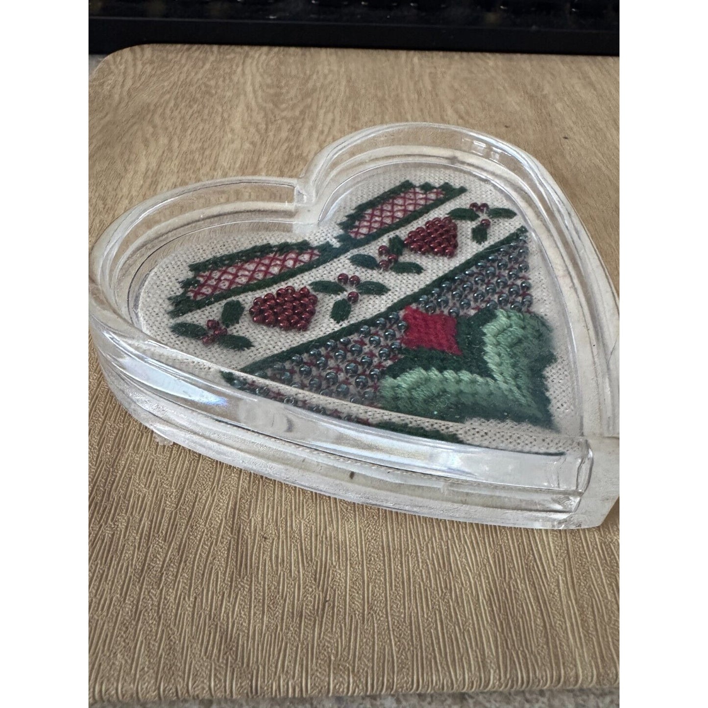 Heart-Shaped Cross-Stitch Acrylic Coasters