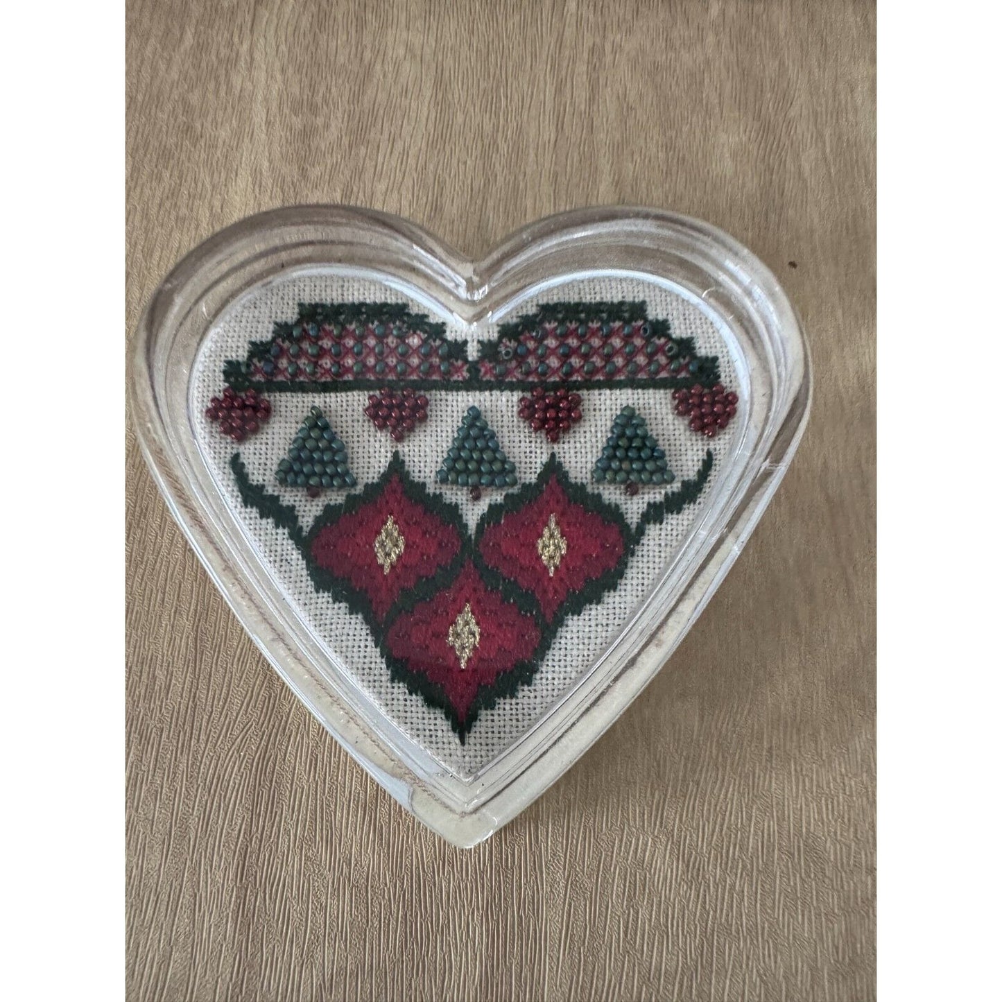 Heart-Shaped Cross-Stitch Acrylic Coasters