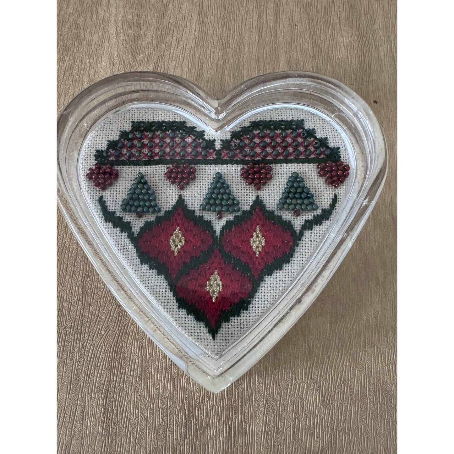 Heart-Shaped Cross-Stitch Acrylic Coasters