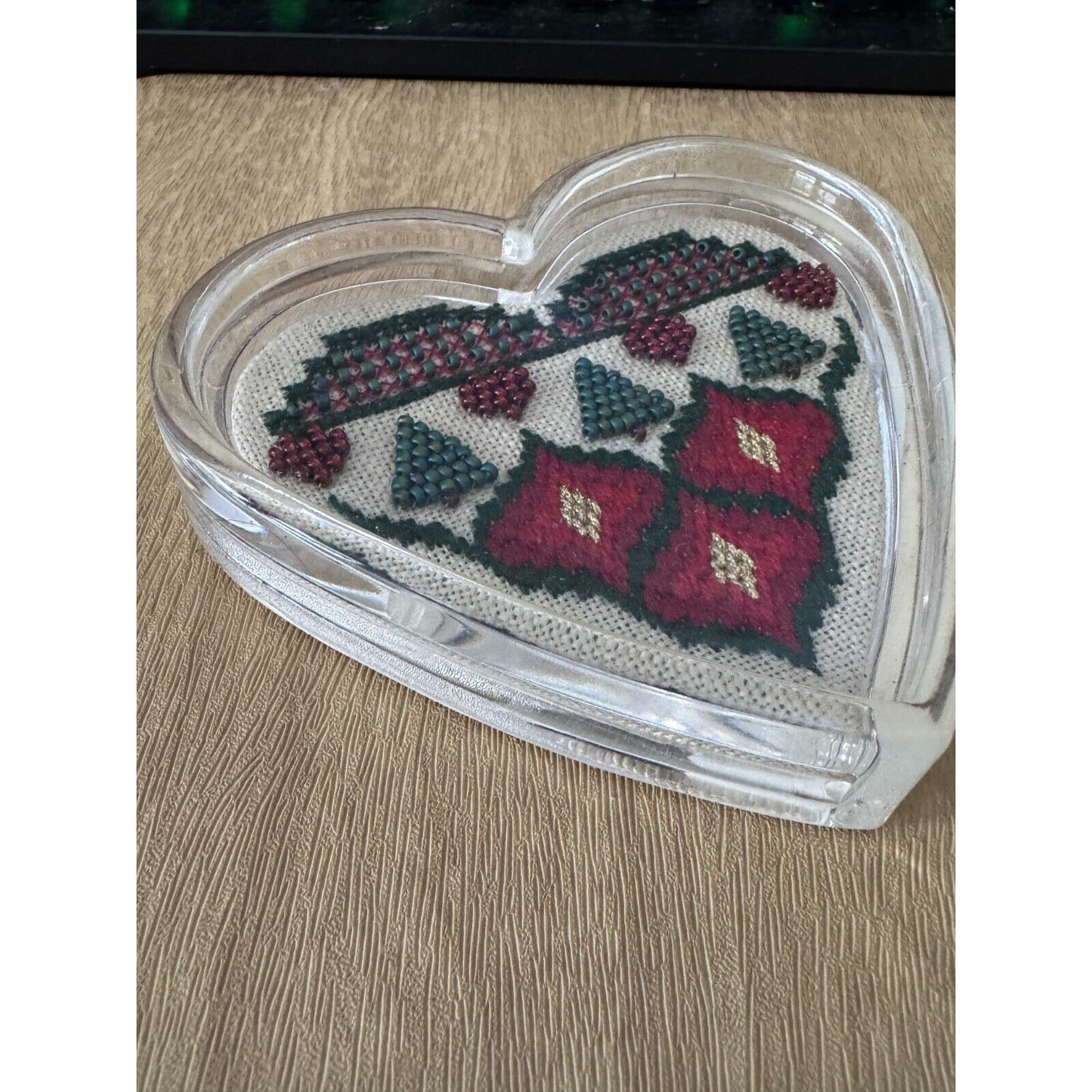 Heart-Shaped Cross-Stitch Acrylic Coasters