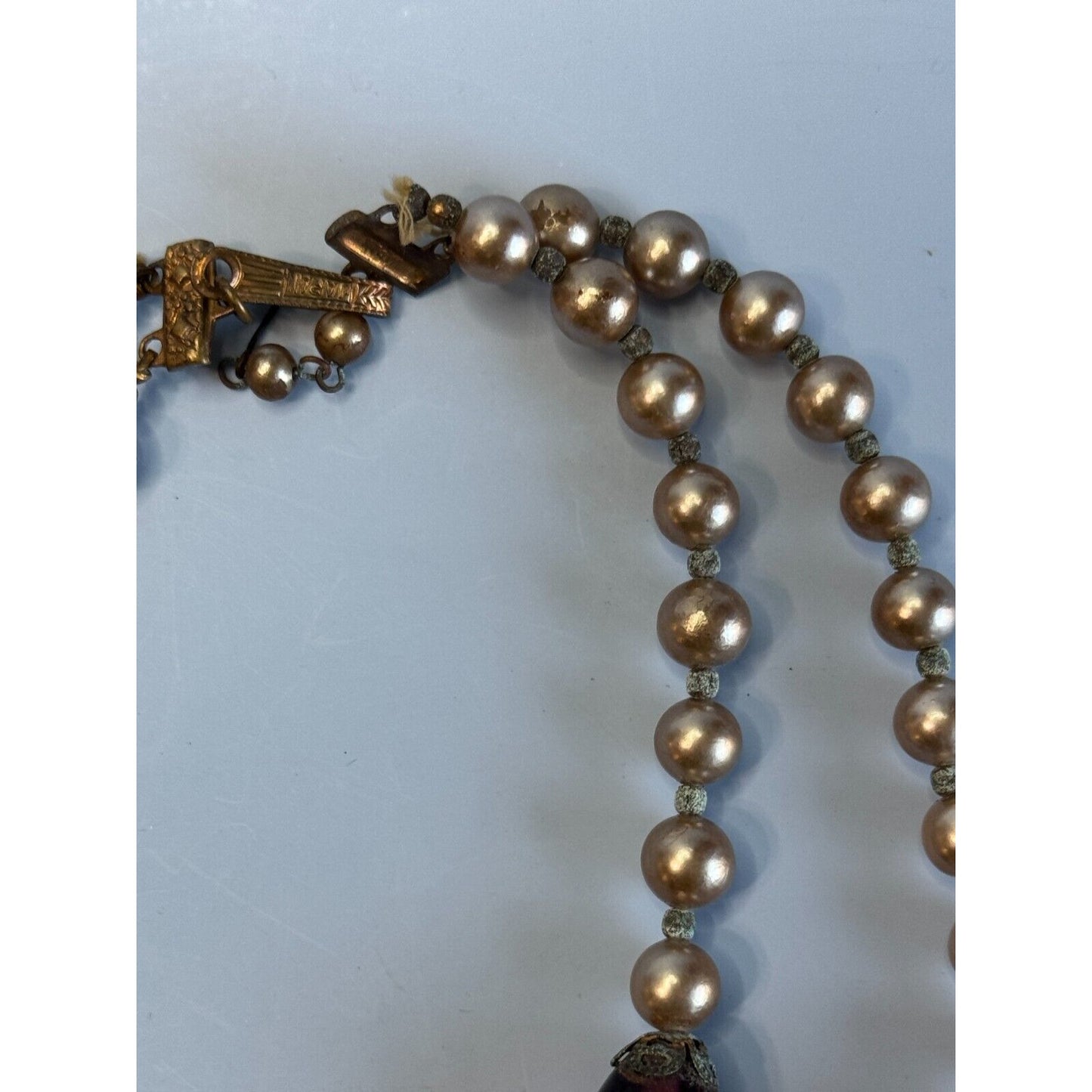Vintage Japan Cultured Pearl Necklace With Glass Lampwork Beads 16" Elegant Jewelry Piece For Women