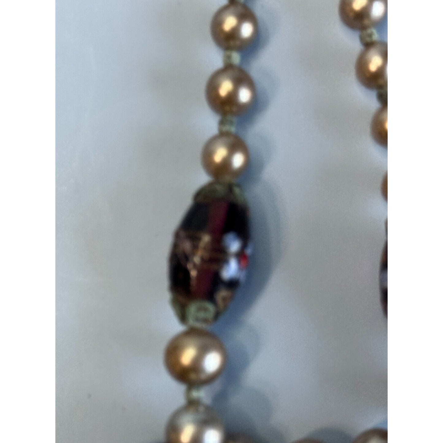 Vintage Japan Cultured Pearl Necklace With Glass Lampwork Beads 16" Elegant Jewelry Piece For Women