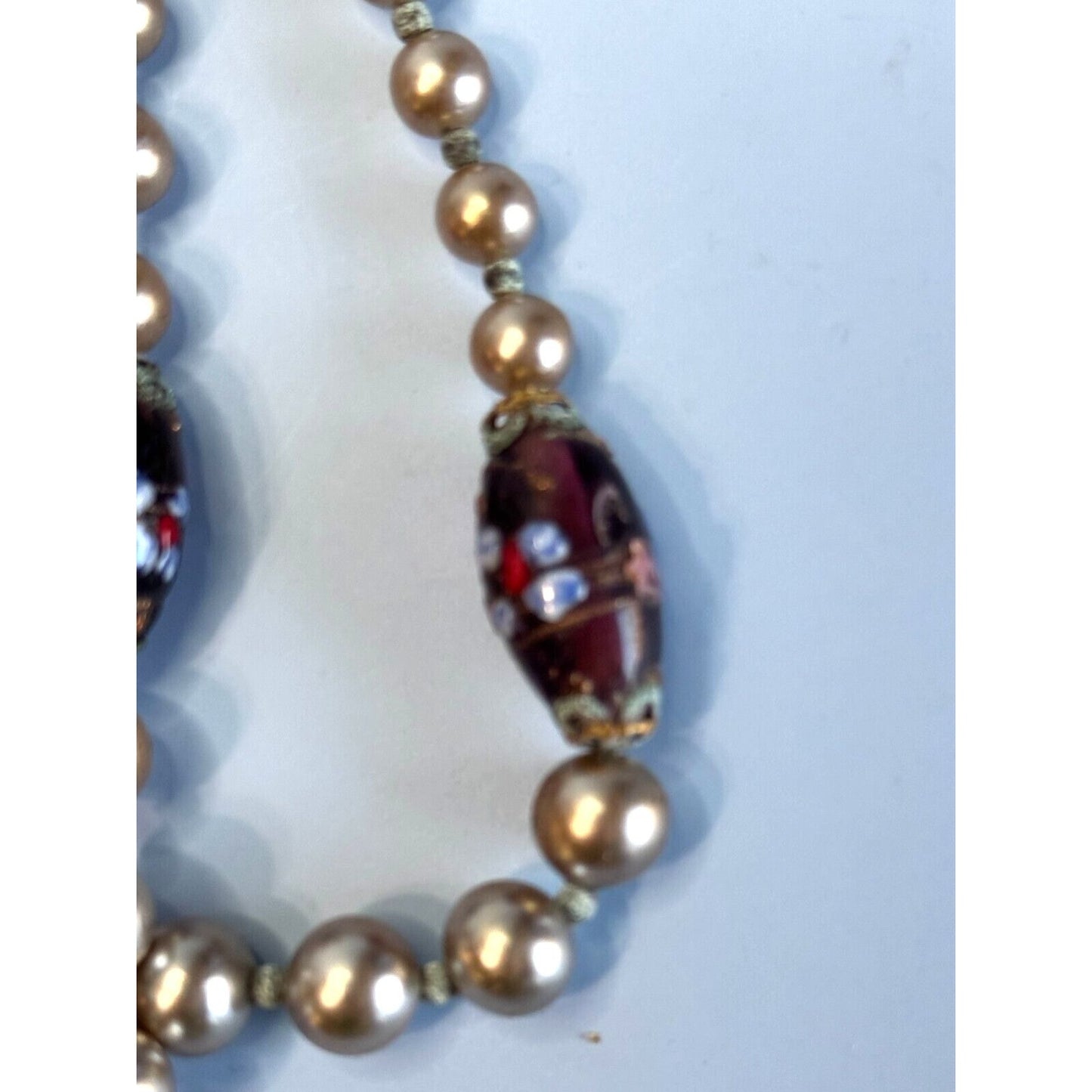 Vintage Japan Cultured Pearl Necklace With Glass Lampwork Beads 16" Elegant Jewelry Piece For Women
