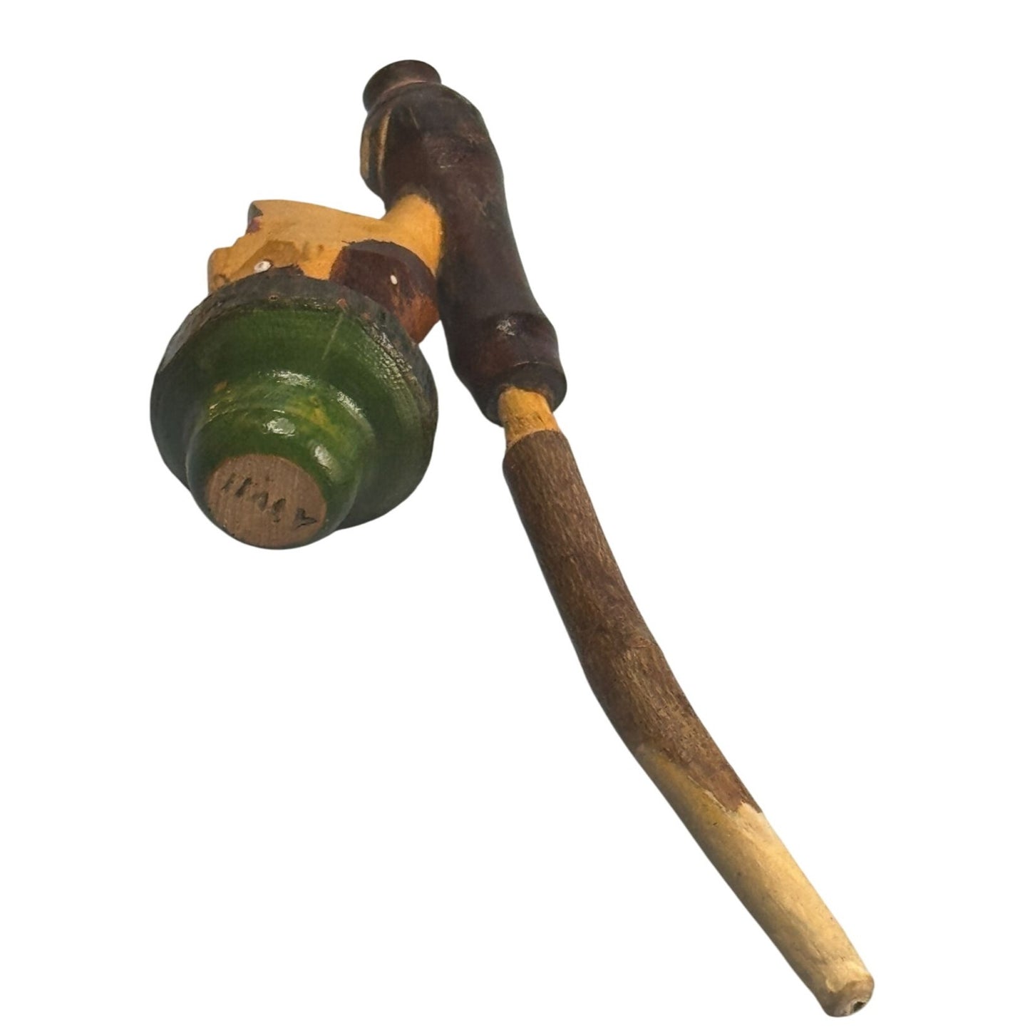 Hand-Carved Italian Character Pipe Wood Green Yellow Mid Century Decorative