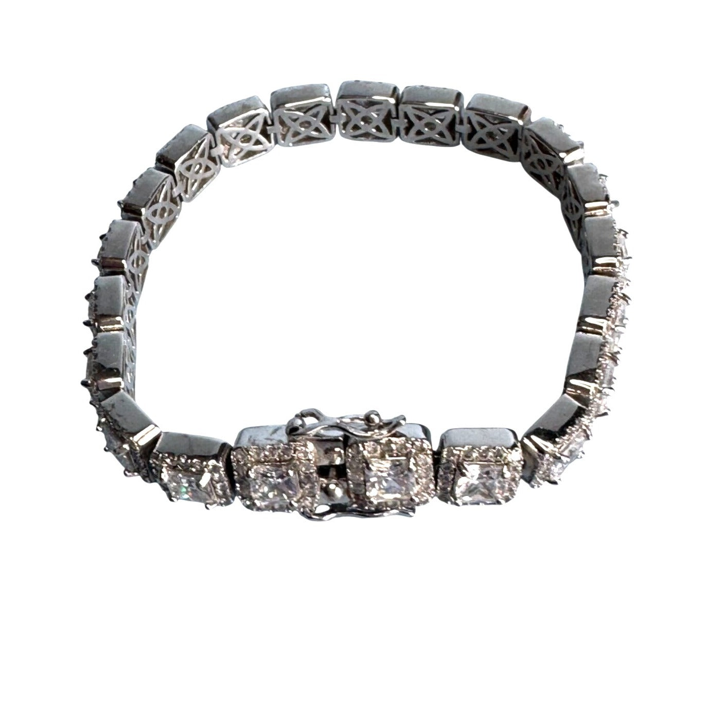 Cubic Zirconia Tennis Bracelet 7.5" Rhodium-Plated Silver With Secure Clasp