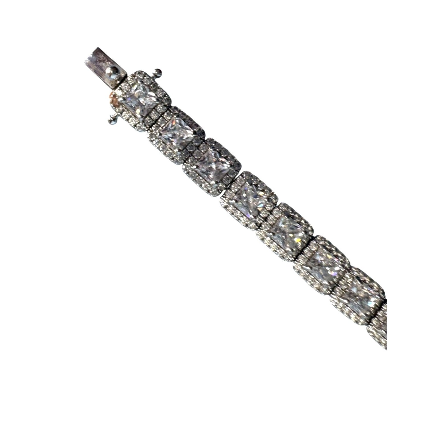 Cubic Zirconia Tennis Bracelet 7.5" Rhodium-Plated Silver With Secure Clasp