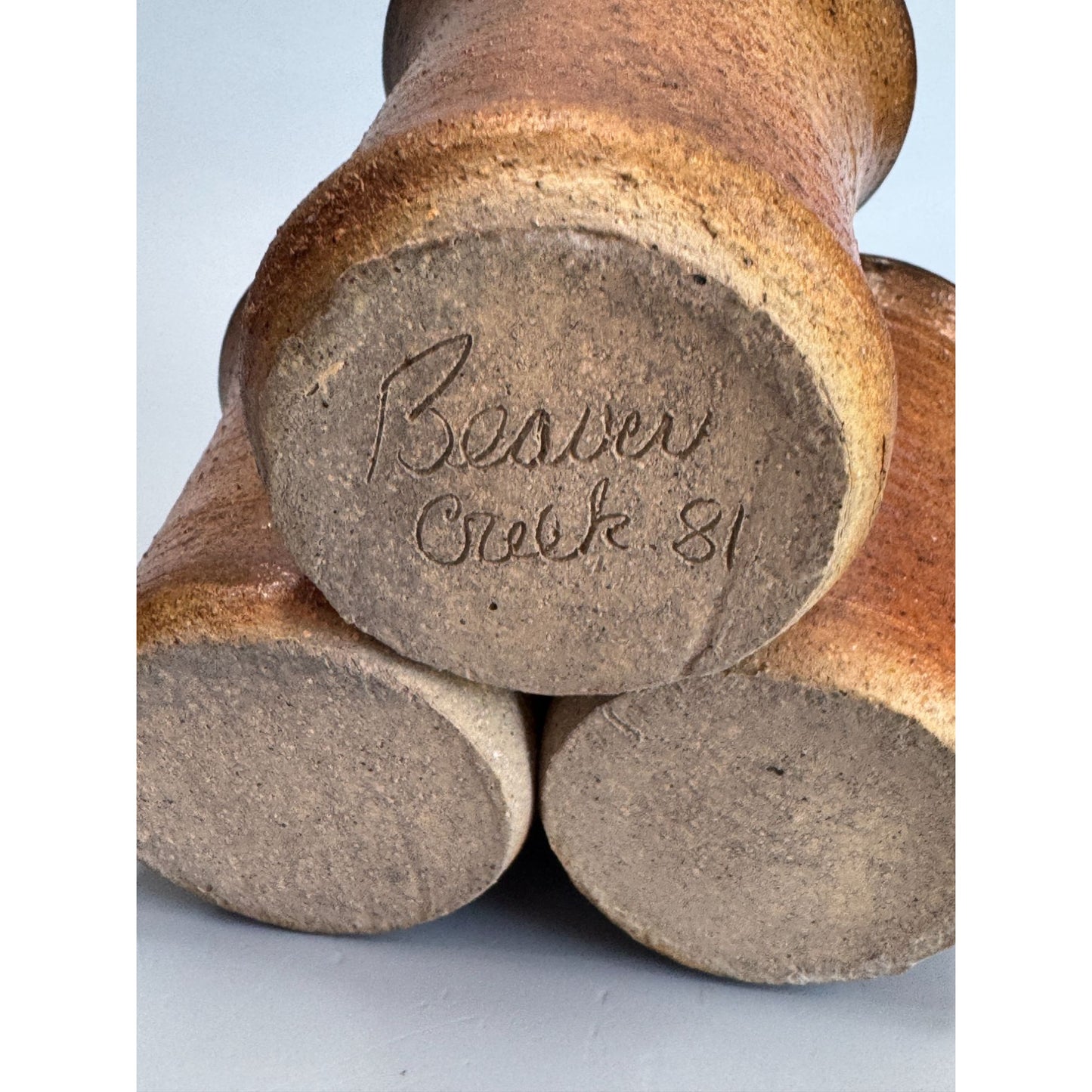 Beaver Creek Pottery Stoneware Utensil Holder Brown 3-Section 3.5"x5.25" 1981