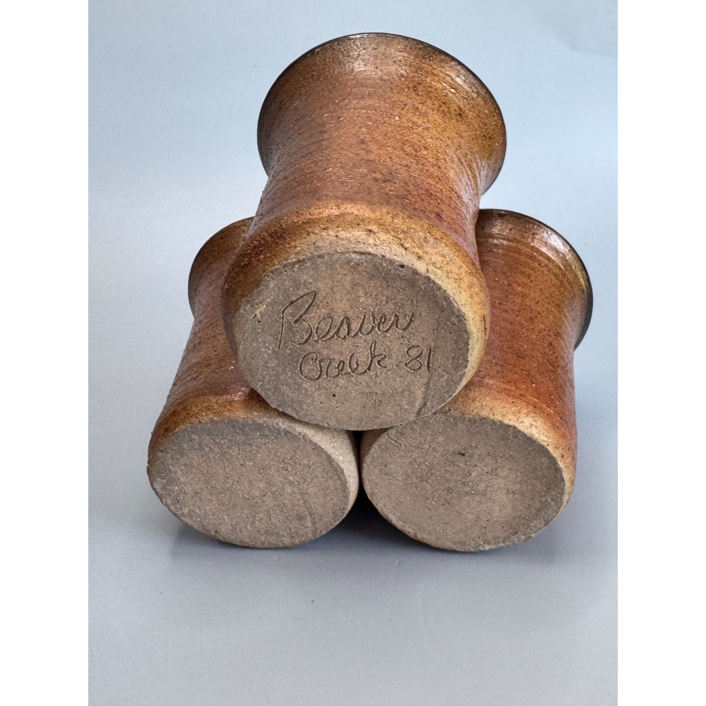 Beaver Creek Pottery Stoneware Utensil Holder Brown 3-Section 3.5"x5.25" 1981