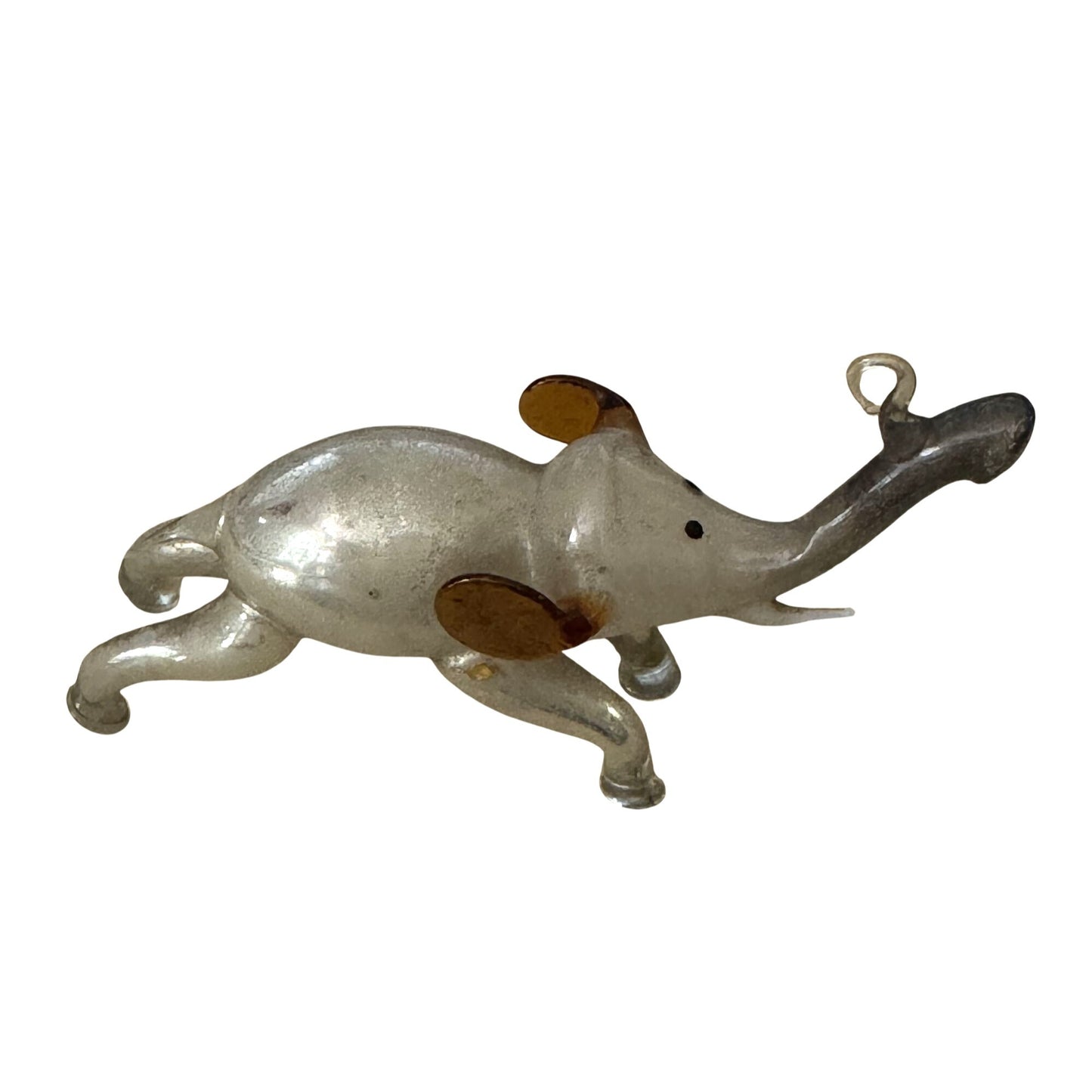 Antique Blown Glass Elephant Ornament Lauscha Germany Bimini Style Clear/Brown 4”