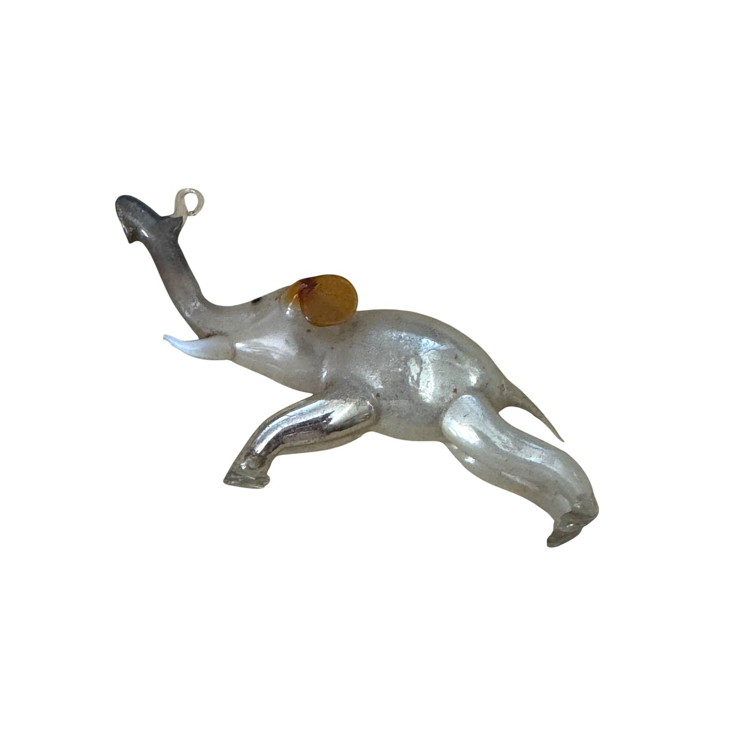 Antique Blown Glass Elephant Ornament Lauscha Germany Bimini Style Clear/Brown 4”