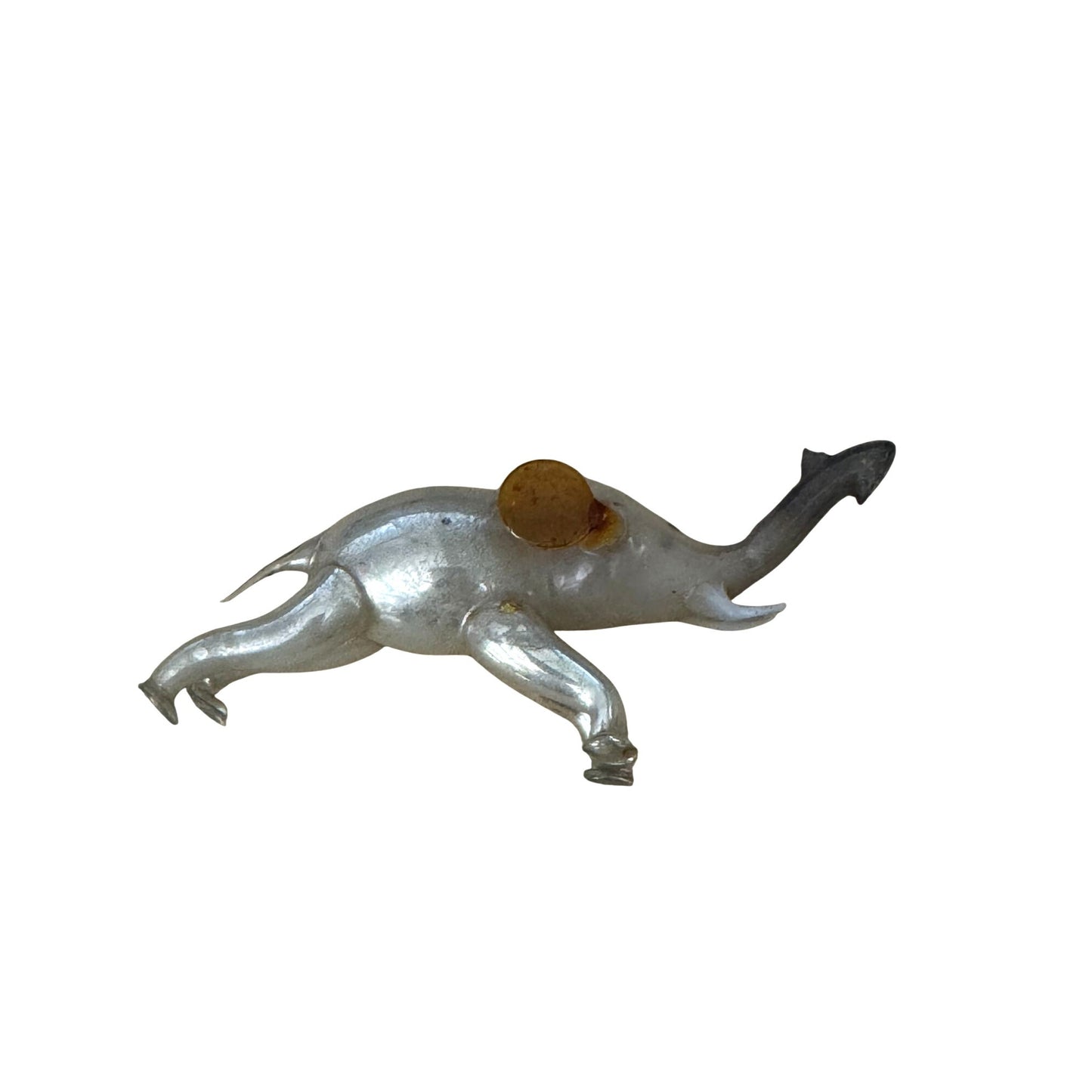 Antique Blown Glass Elephant Ornament Lauscha Germany Bimini Style Clear/Brown 4”