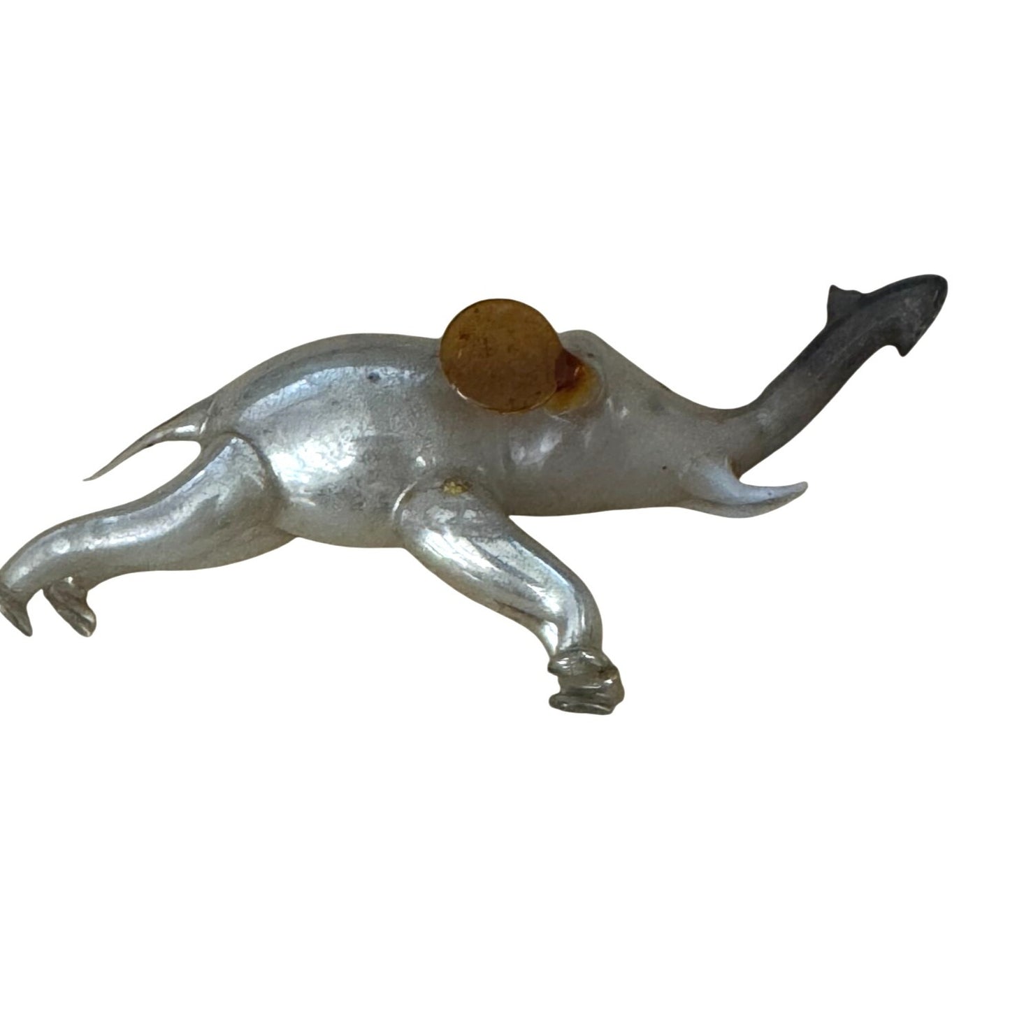 Antique Blown Glass Elephant Ornament Lauscha Germany Bimini Style Clear/Brown 4”