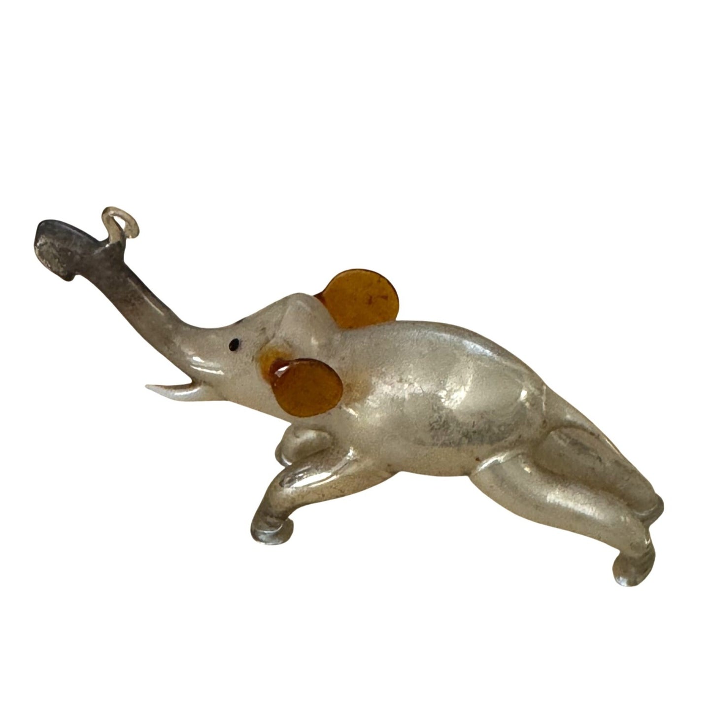 Antique Blown Glass Elephant Ornament Lauscha Germany Bimini Style Clear/Brown 4”