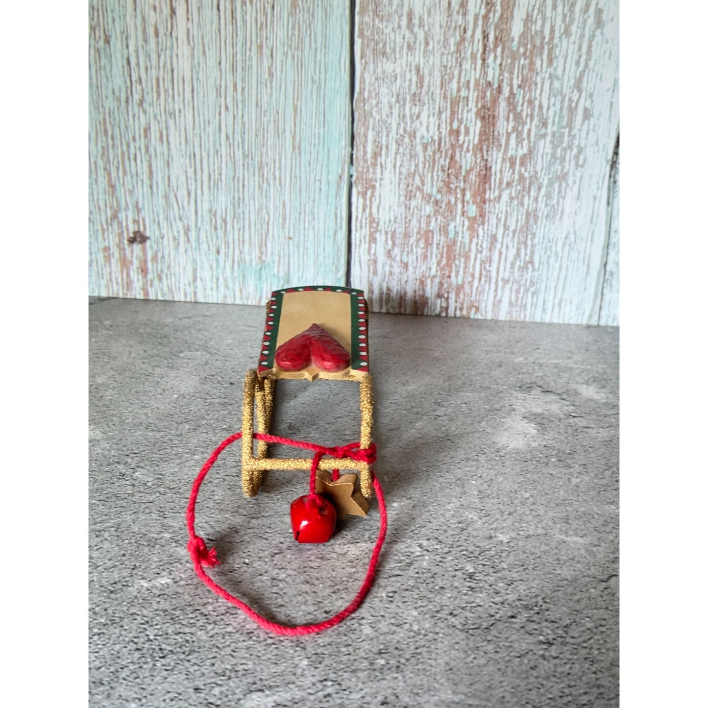 Kurt Adler Gold Sled Ornament Red Heart & Star Accents 5 3/4" Long Christmas Home Décor