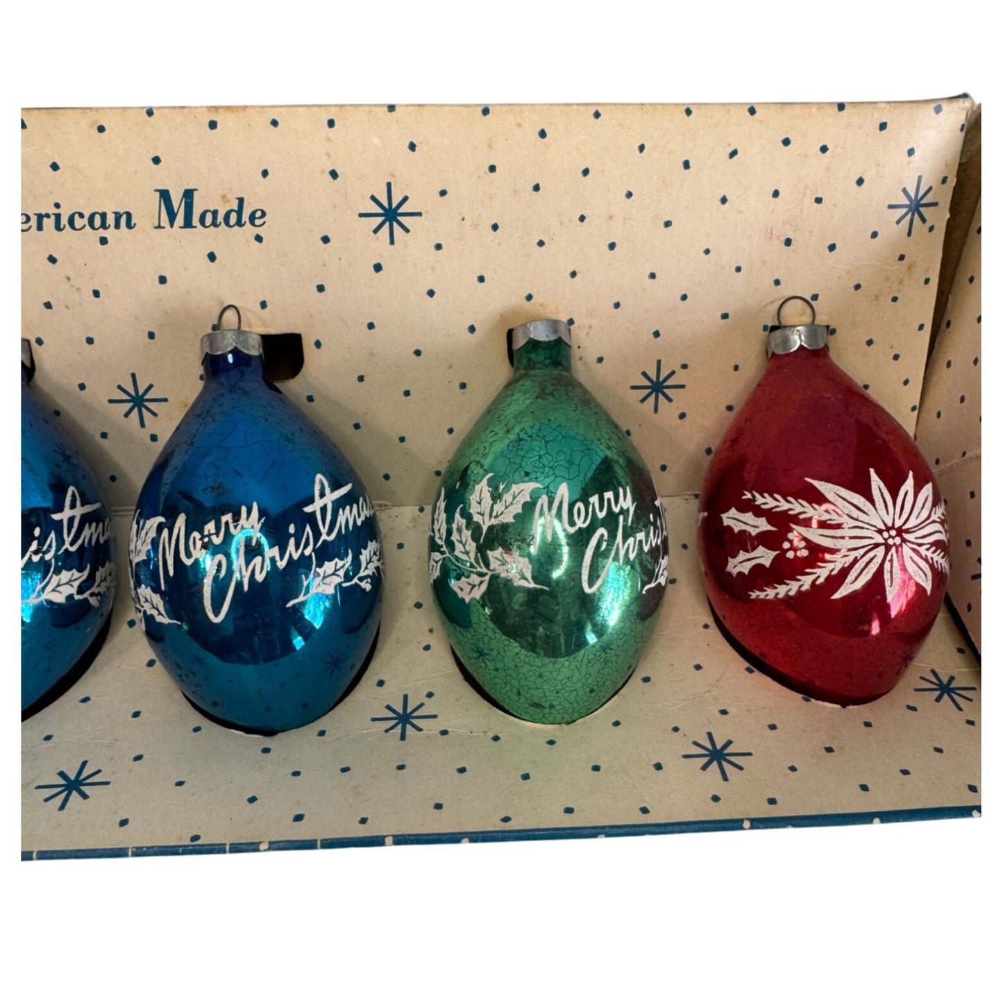 Paragon Christmas Tree Ornaments Set Green Red Blue Glass Vintage Boxed