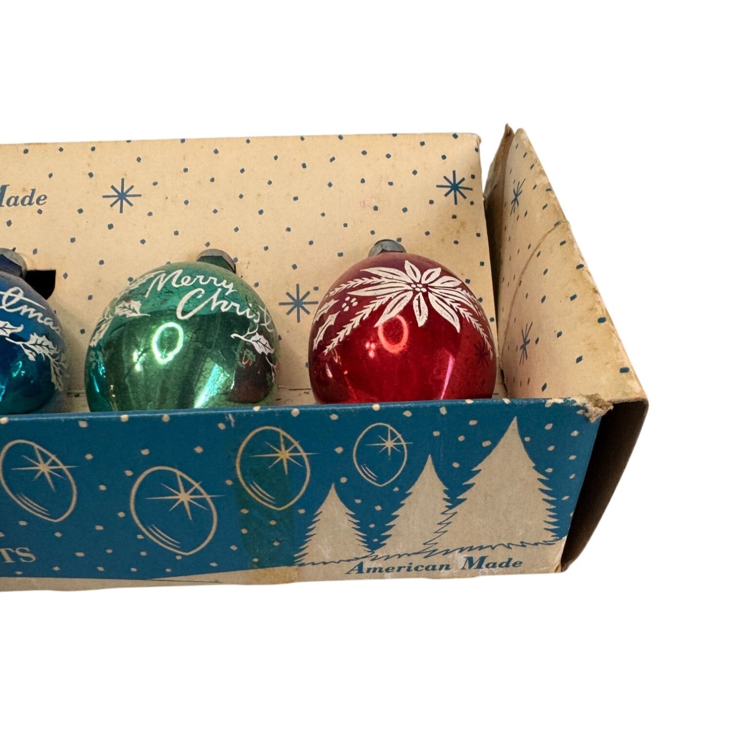 Paragon Christmas Tree Ornaments Set Green Red Blue Glass Vintage Boxed