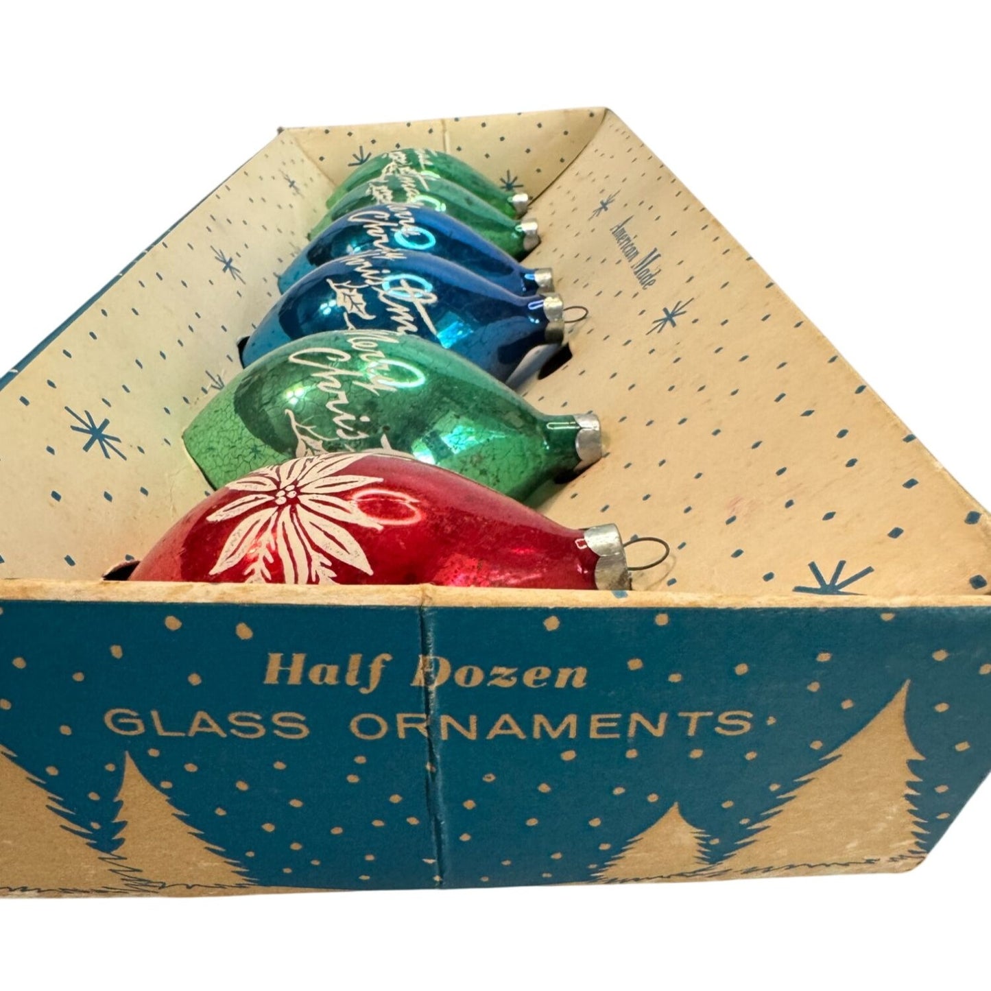 Paragon Christmas Tree Ornaments Set Green Red Blue Glass Vintage Boxed