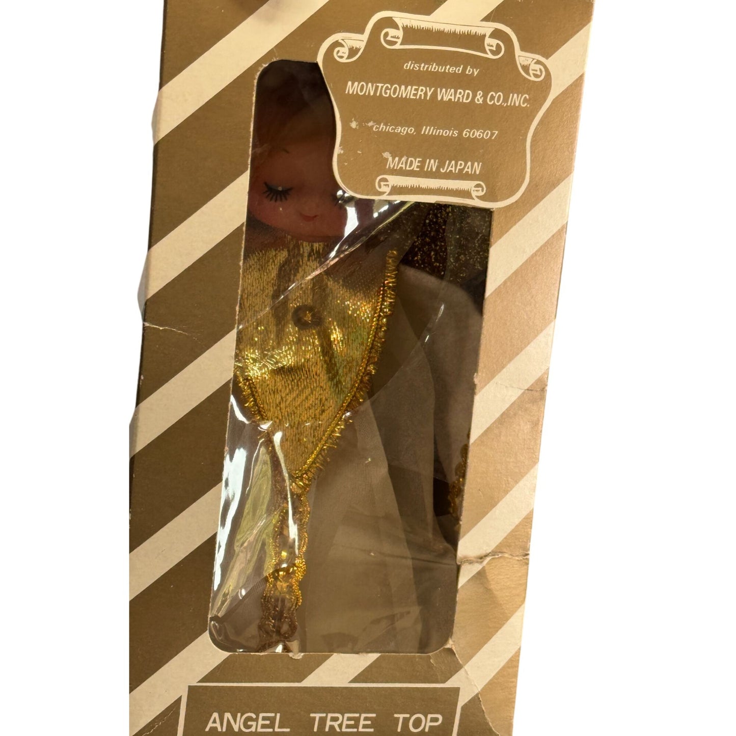 Vintage Angel Tree Topper 6.5" Japan Montgomery Ward 1960 Gold & White W/Box
