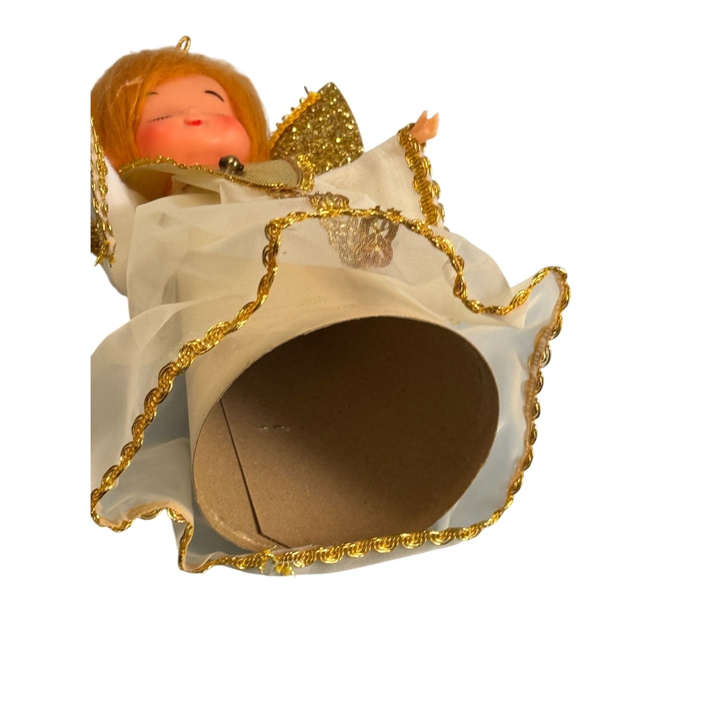 Vintage Angel Tree Topper 6.5" Japan Montgomery Ward 1960 Gold & White W/Box