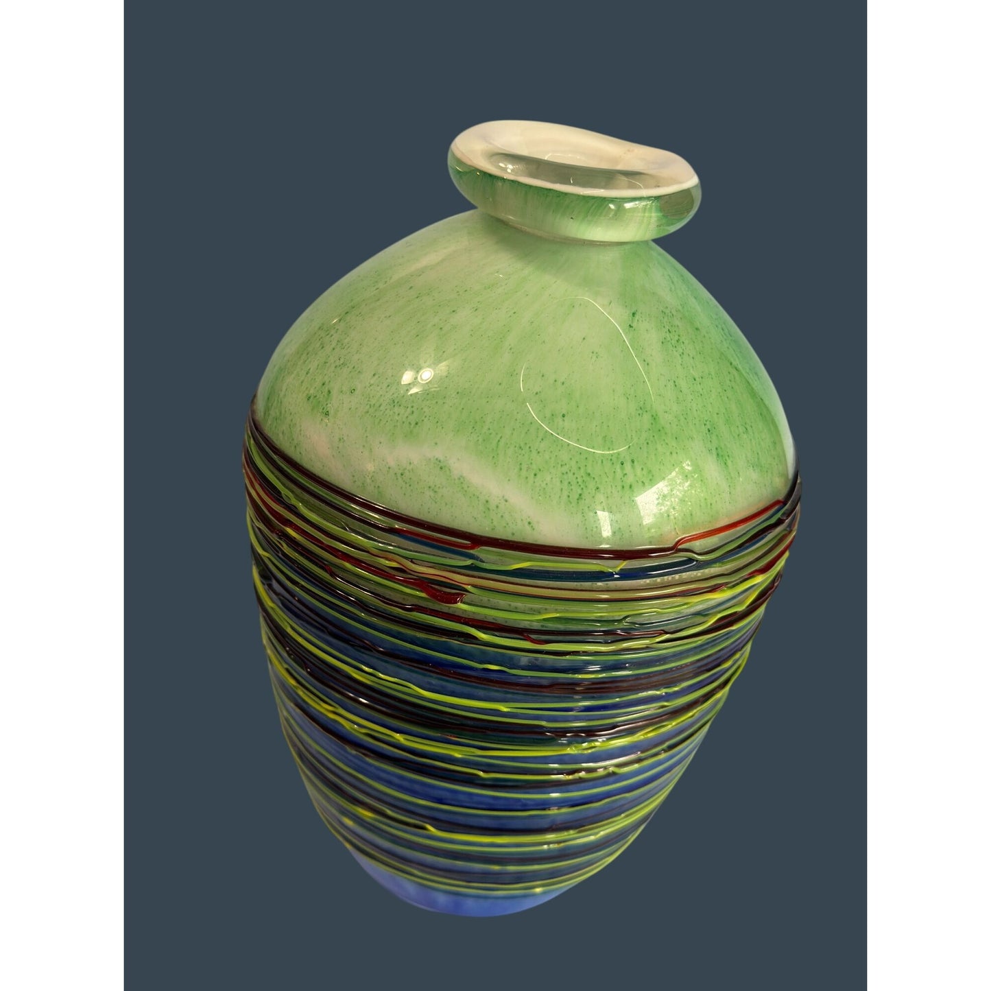 Handmade Italian Art Glass Vase 11" Tall Embossed Stripes 7.6 Lbs Unique Design