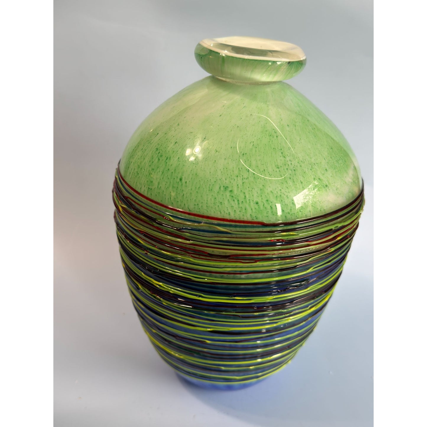 Handmade Italian Art Glass Vase 11" Tall Embossed Stripes 7.6 Lbs Unique Design