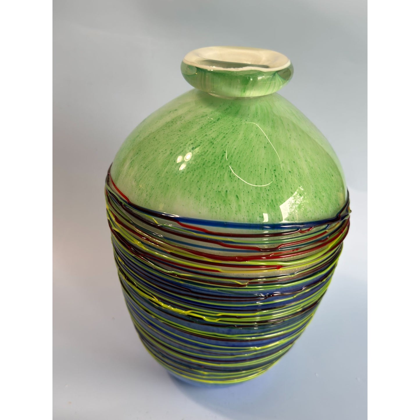 Handmade Italian Art Glass Vase 11" Tall Embossed Stripes 7.6 Lbs Unique Design