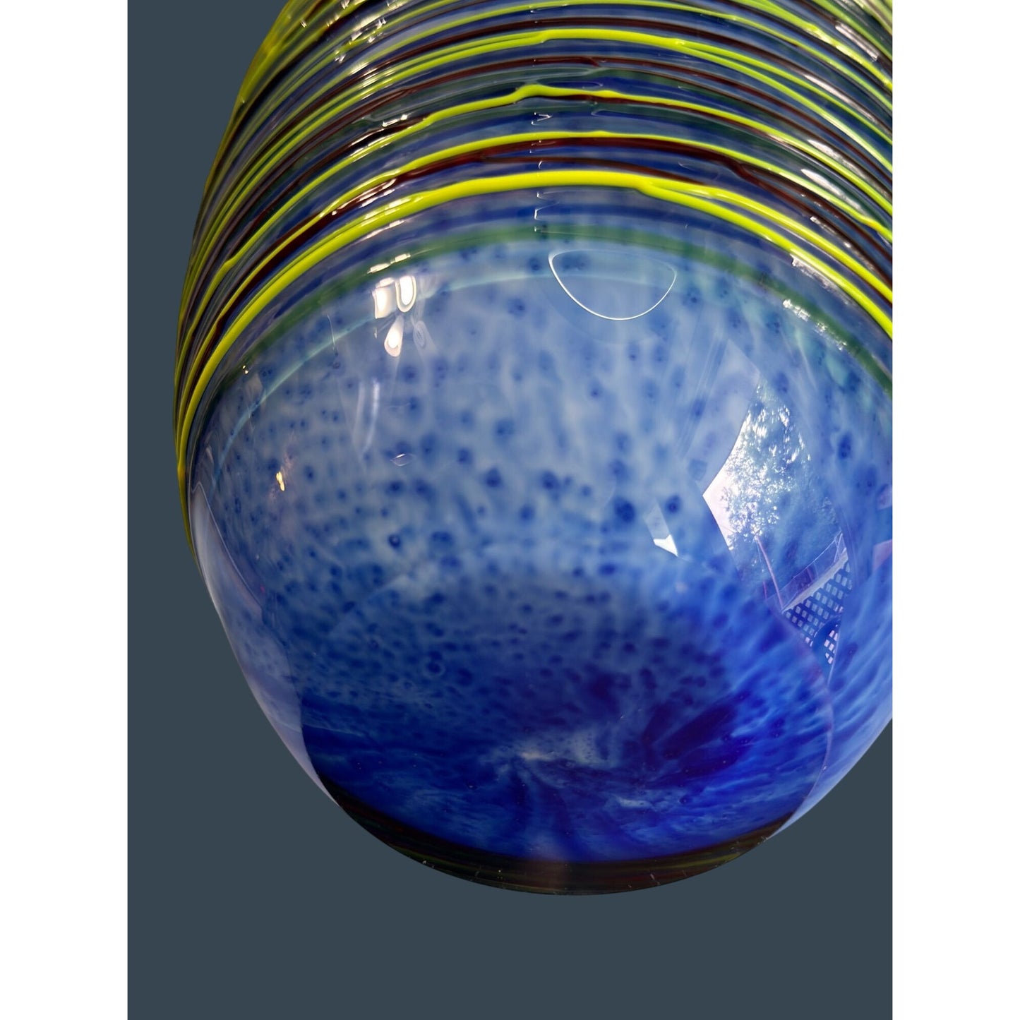 Handmade Italian Art Glass Vase 11" Tall Embossed Stripes 7.6 Lbs Unique Design