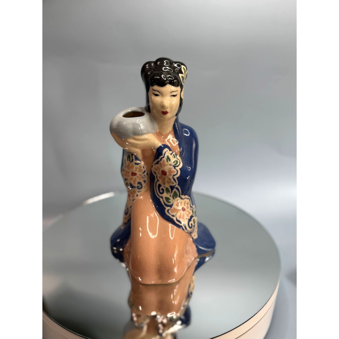 Westwood California Pottery Lady Planter Vase Blue Ceramic Vintage 1940s 9 1/4"