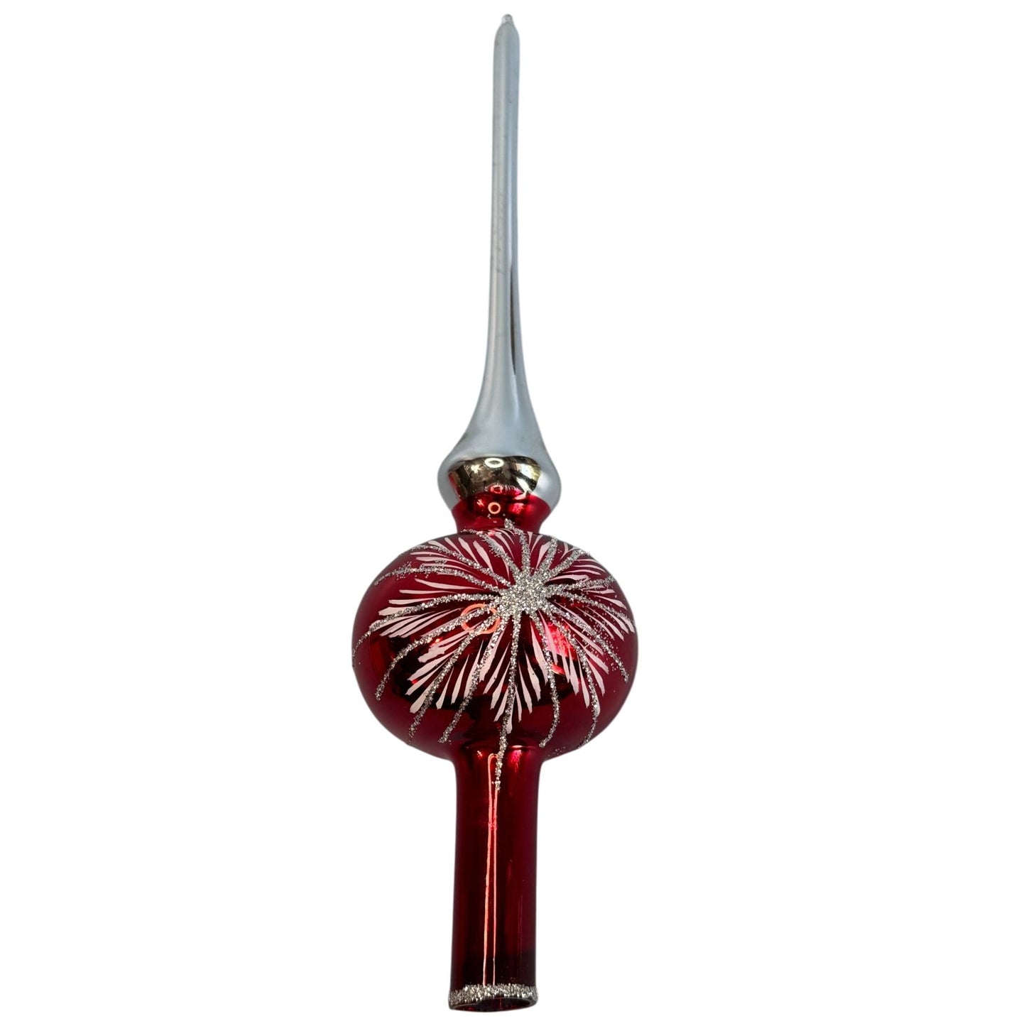 Liberty Bell Tree Topper Red/White/Silver Blown Glass 9" Vintage Christmas