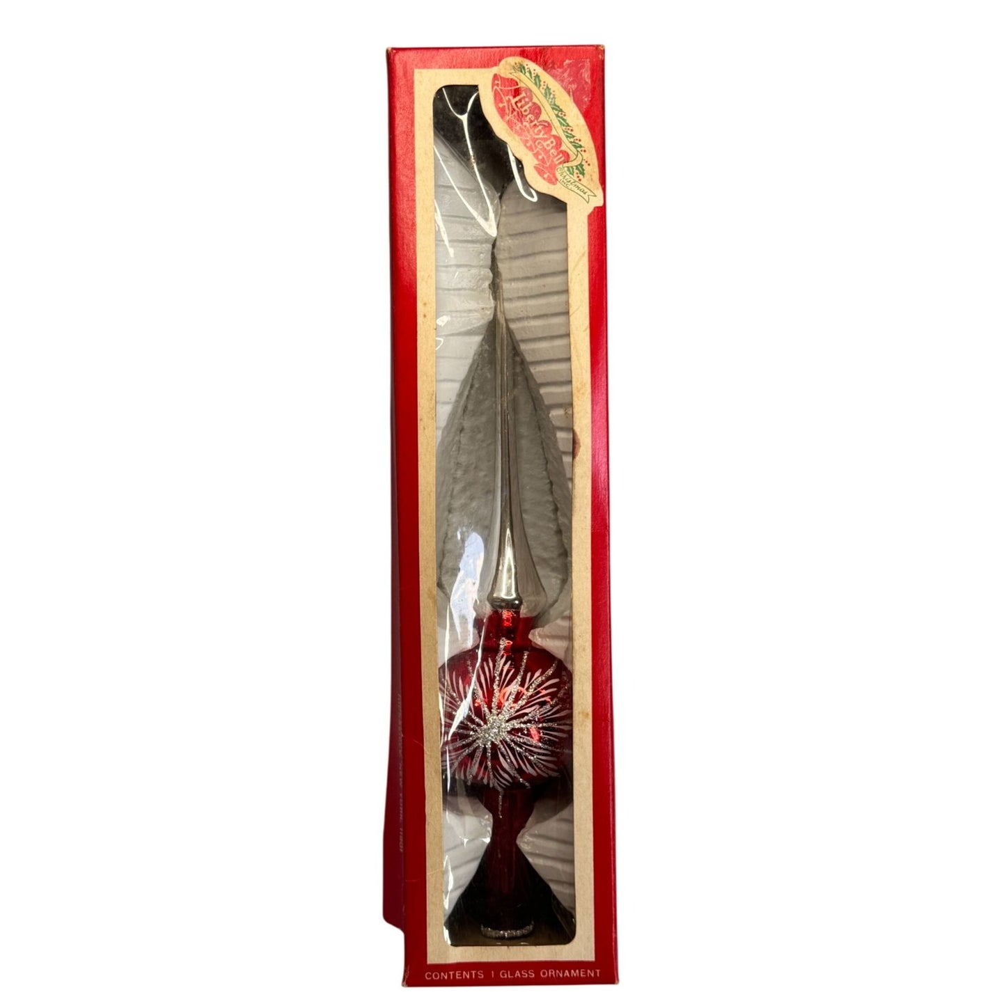 Liberty Bell Tree Topper Red/White/Silver Blown Glass 9" Vintage Christmas