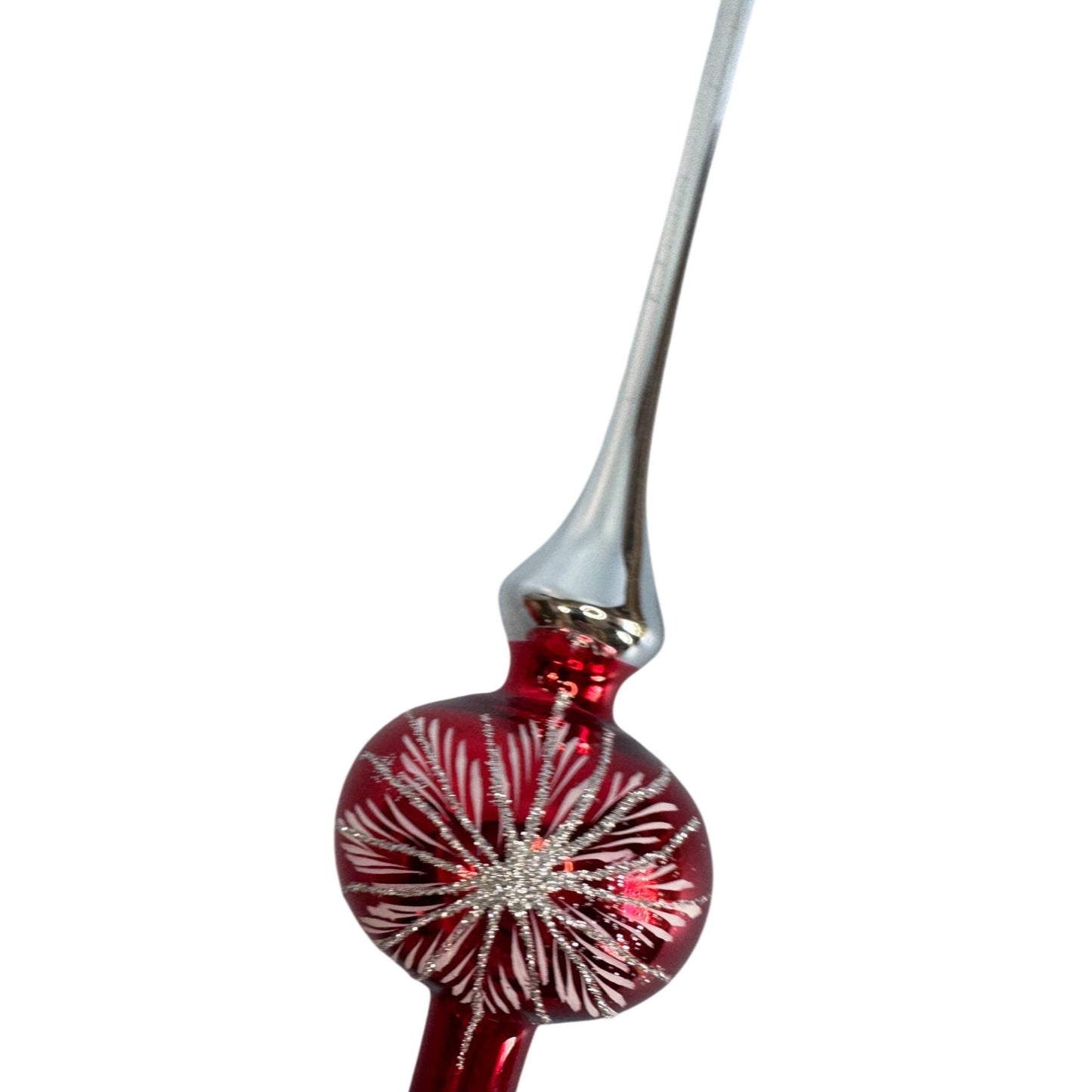 Liberty Bell Tree Topper Red/White/Silver Blown Glass 9" Vintage Christmas